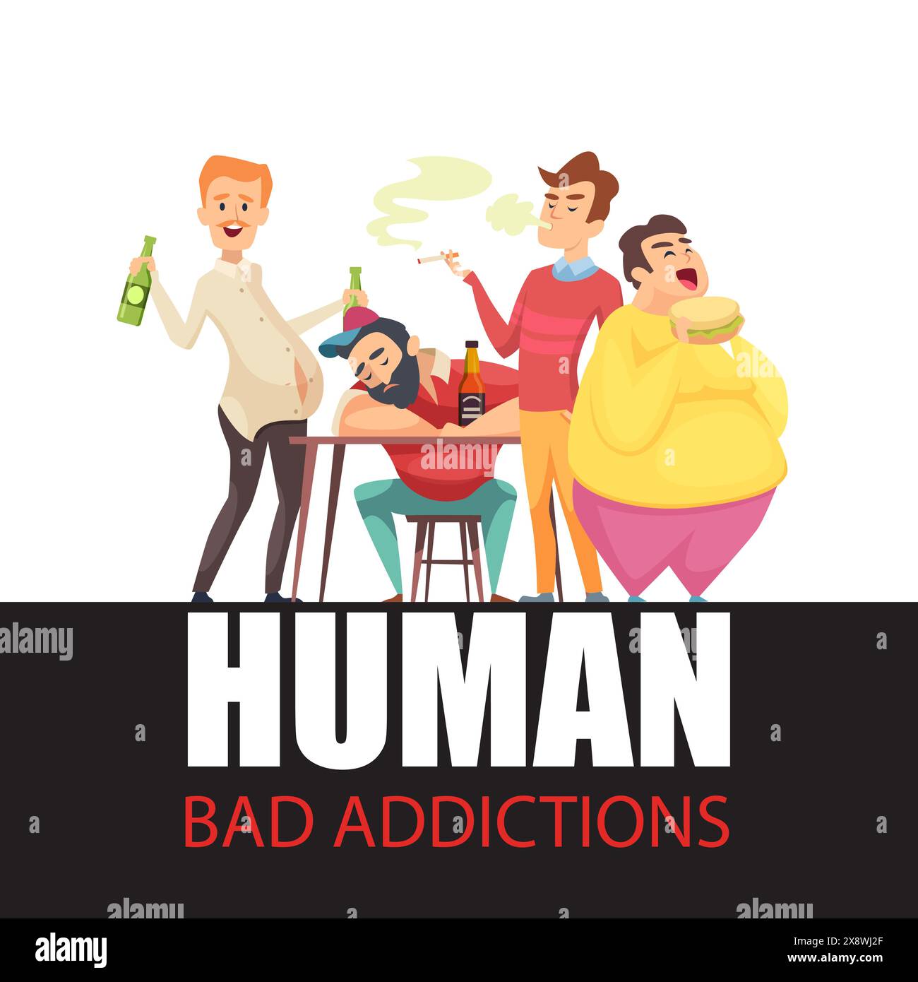 Alcoolisme humain toxicomane image conceptuelle de toxicomanie tabagique de toxicomanes ayant de mauvaises habitudes Illustration de Vecteur