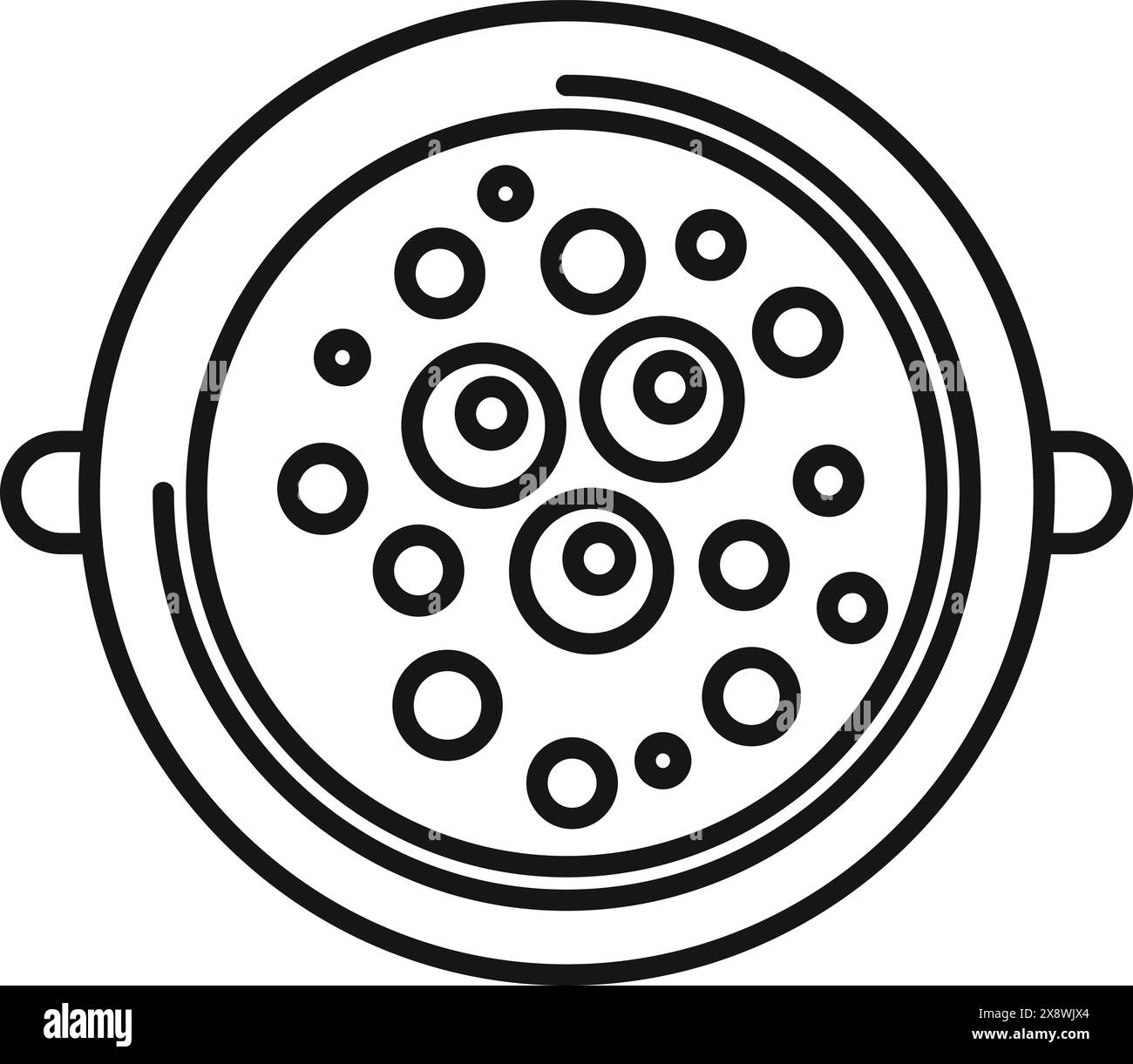 Design simple d'art au trait d'une pizza vue de dessus avec diverses garnitures dans une casserole, isolé sur blanc Illustration de Vecteur