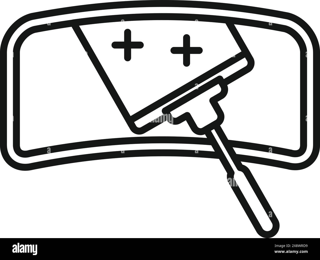 Icône représentant un dessin au trait noir et blanc représentant le pare-brise d'une voiture avec balais d'essuie-glace Illustration de Vecteur
