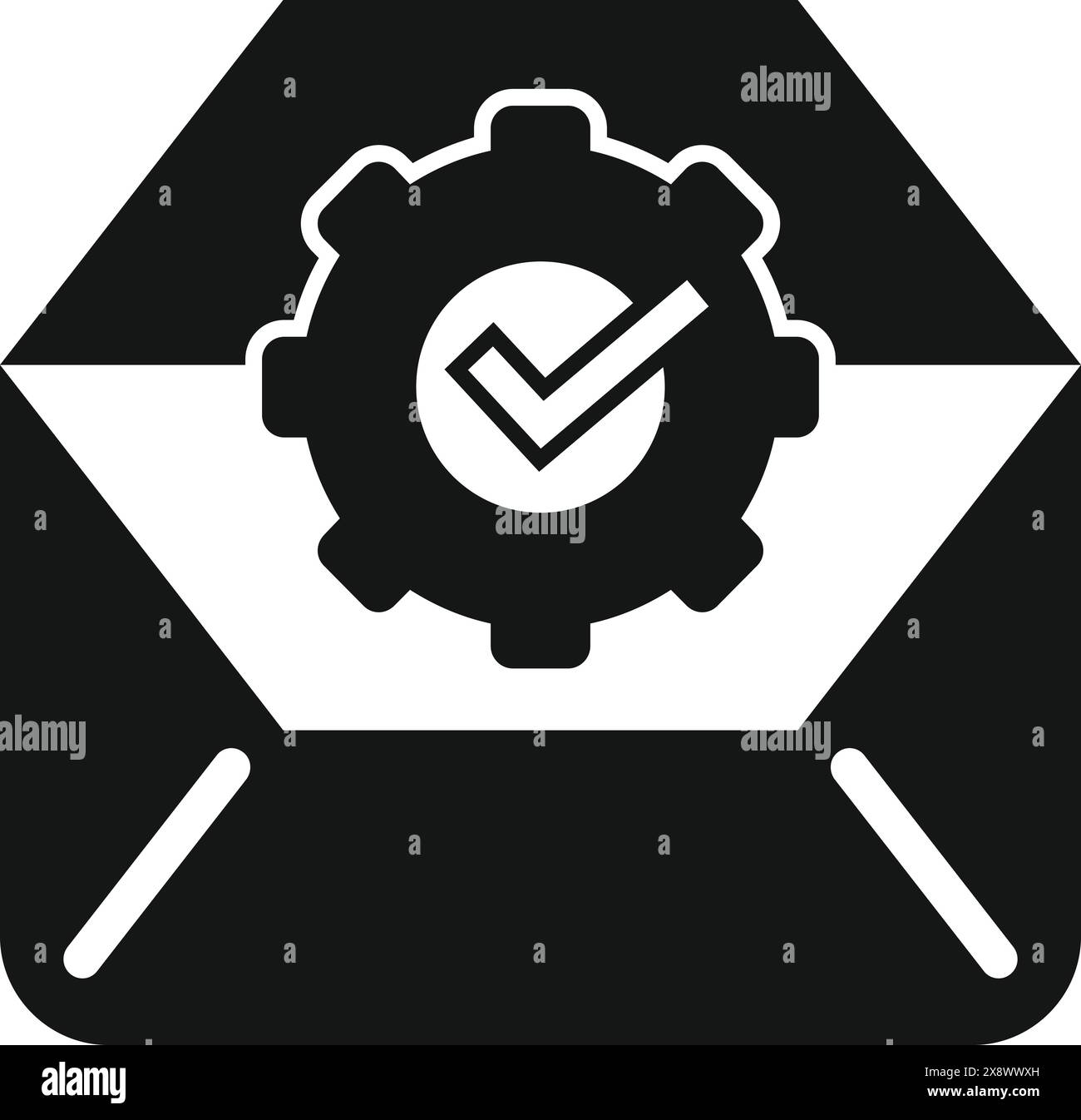 Icône vectorielle de contrôle de qualité approuvé avec tampon graphique noir et blanc et sceau d'assurance de certification pour la garantie de service commercial et la confirmation standard dans la conception plate Illustration de Vecteur