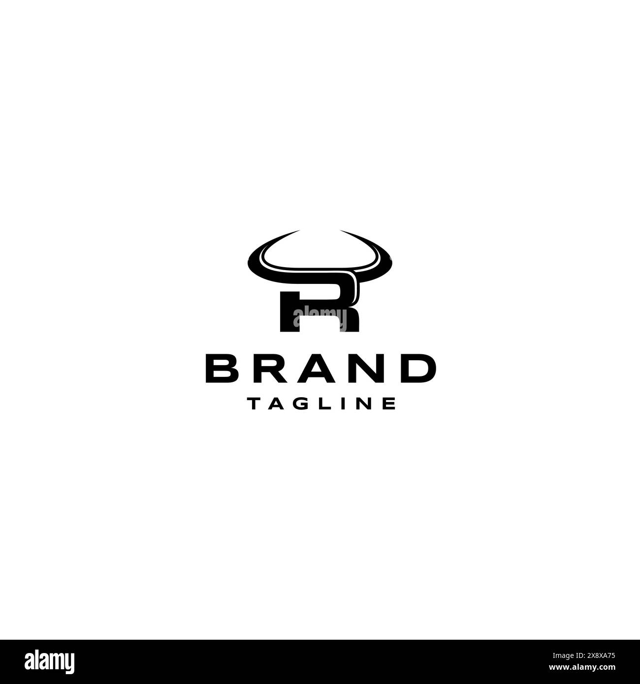 Les forces et les jokers sont représentés dans la lettre initiale R avec un accent de corne. Simple lettre R avec logo Horn Design. Illustration de Vecteur