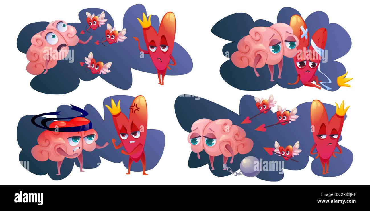 L'équilibre du coeur et du cerveau. Illustration vectorielle de santé mentale et émotionnelle. Aimez l'intuition de passion avec le concept de connectivité de pensée rationnelle. Harmonie de caractère d'organe pour le bénéfice relationnel dans la vie Illustration de Vecteur
