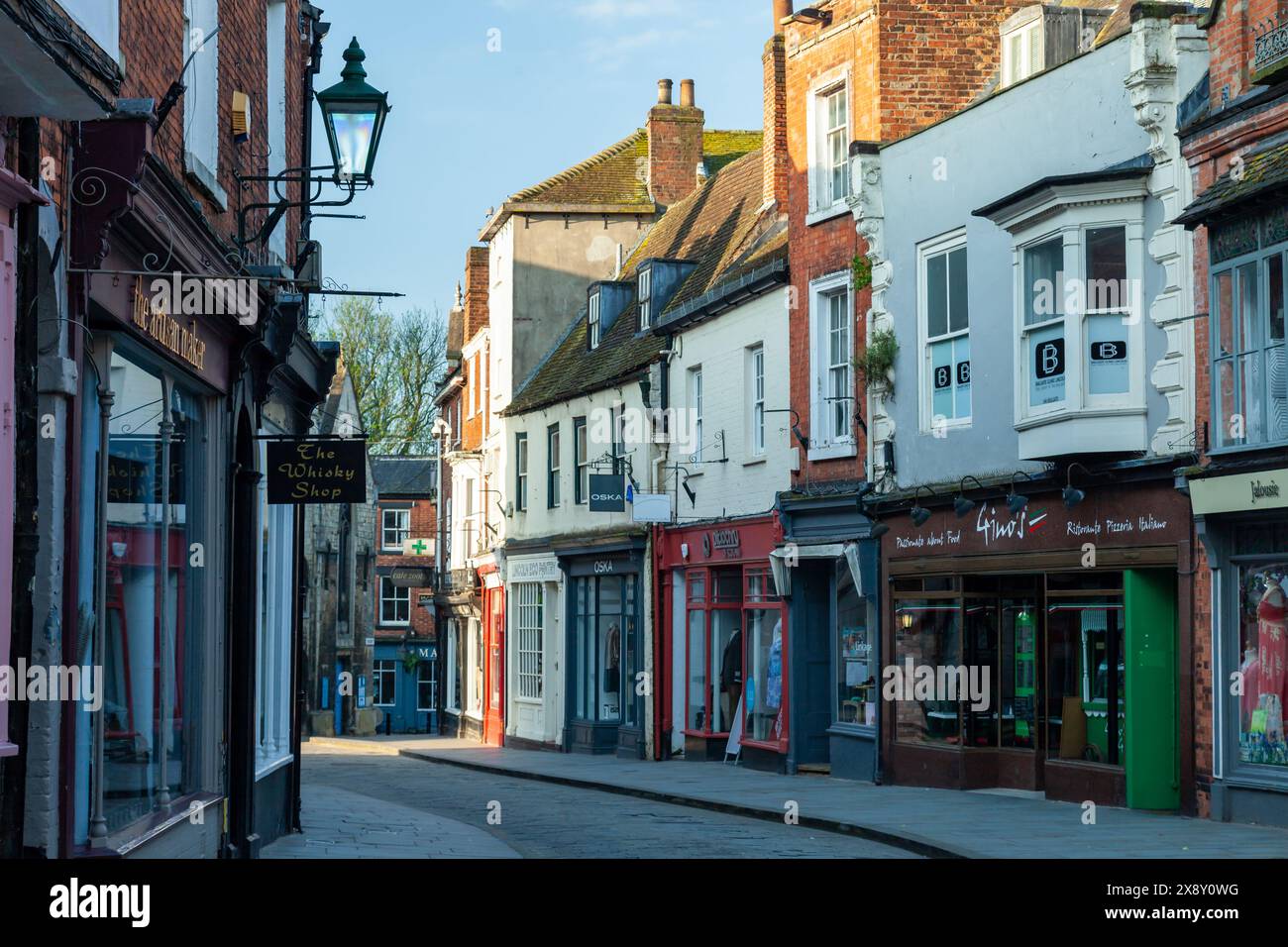 Matin sur Bailgate à Uphill Lincoln, Lincolnshire, Angleterre. Banque D'Images