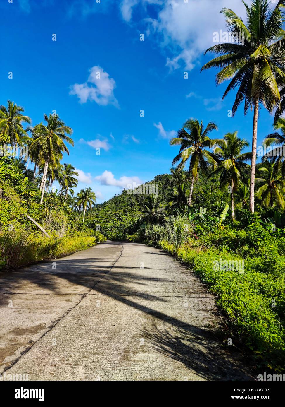 Route provinciale vide à deux voies à Siargao, Surigao del Norte, Philippines Banque D'Images