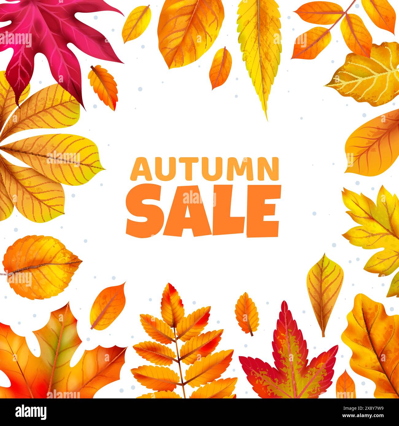 Cadre de feuilles d'automne. Châtaignier jaune orangé et rouge réaliste, feuillage d'érable et de chêne, poste de vente d'automne ou bannière Web avec espace de copie pour le texte Illustration de Vecteur