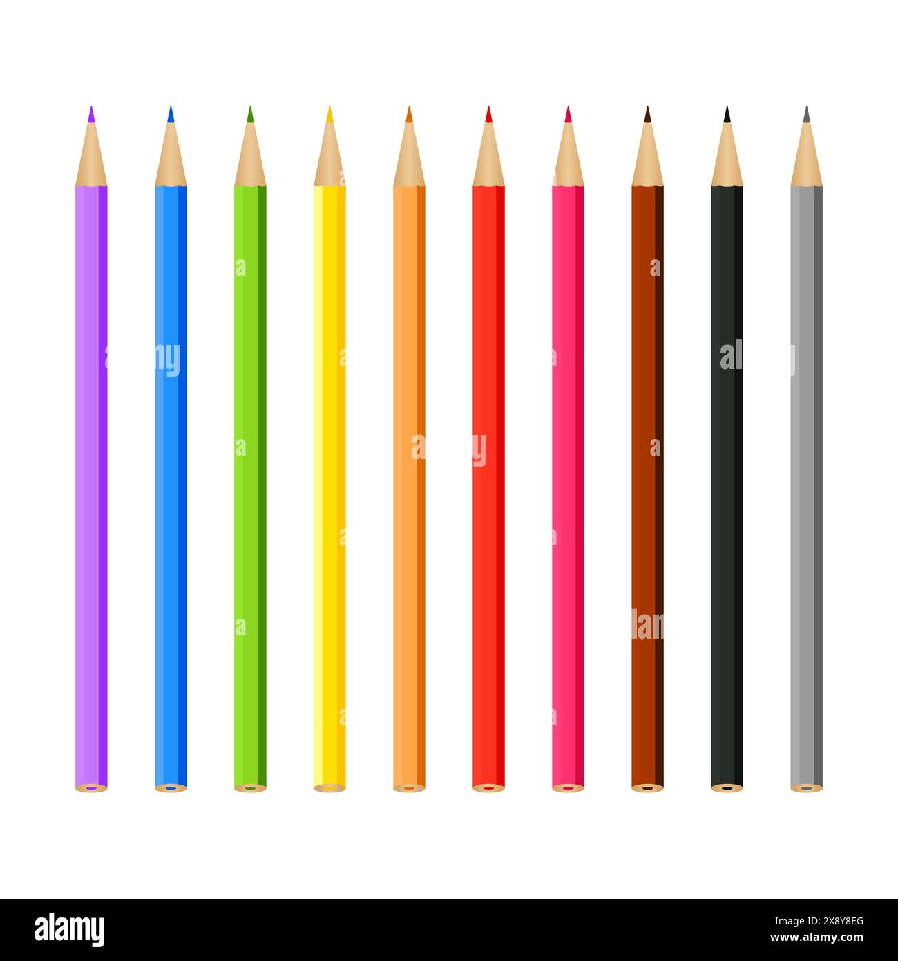 Ensemble de crayons multicolores sur un fond blanc Illustration de Vecteur