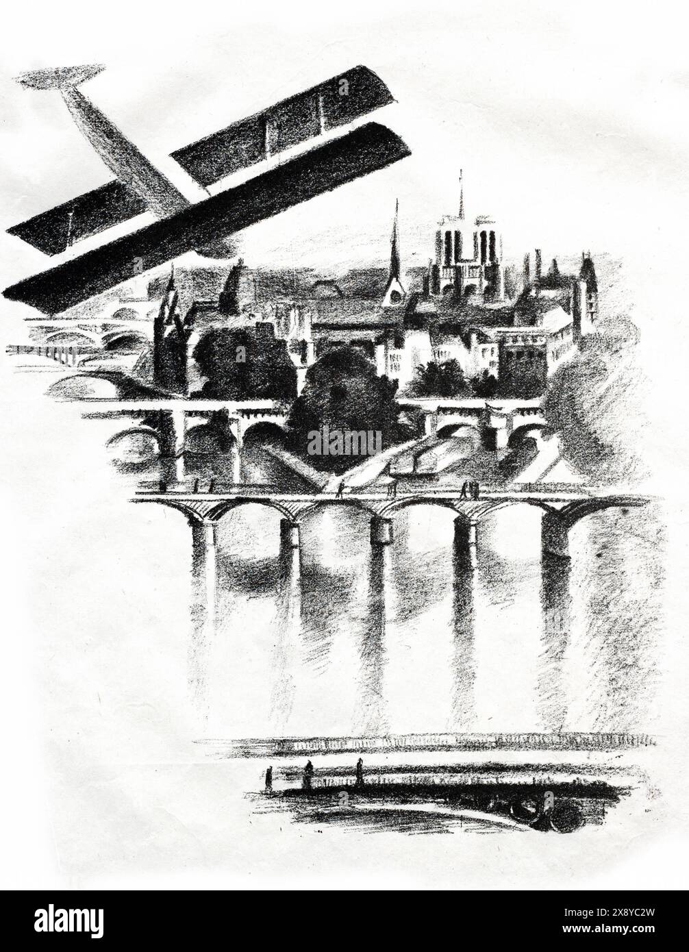 ART - peinture/dessin de Robert Delaunay (français, 1885-1941) - Allo Paris ; les ponts de Paris et notre-Dame (1926) Banque D'Images