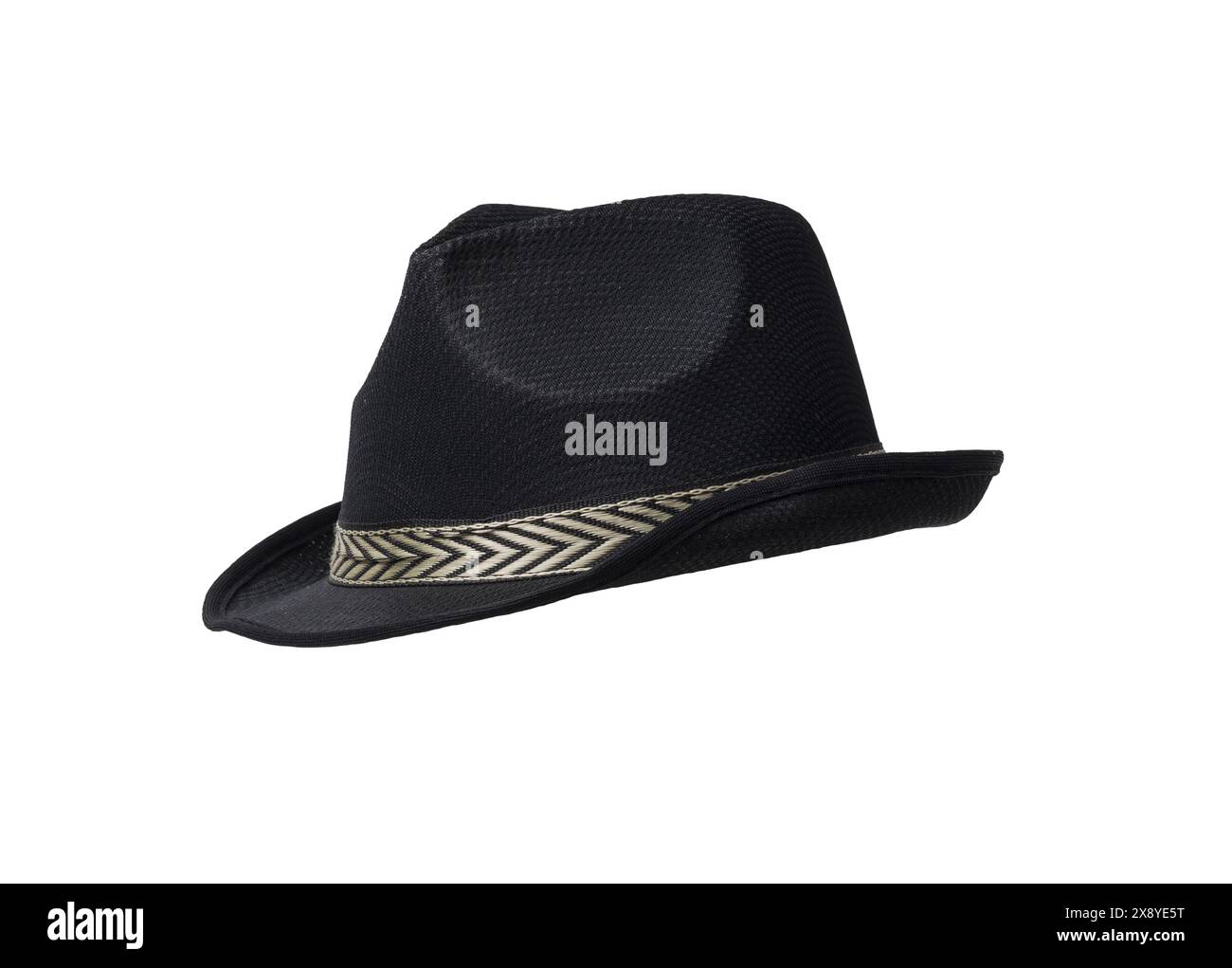 Chapeau panama noir isolé sur fond blanc, concept d'accessoires de mode Banque D'Images