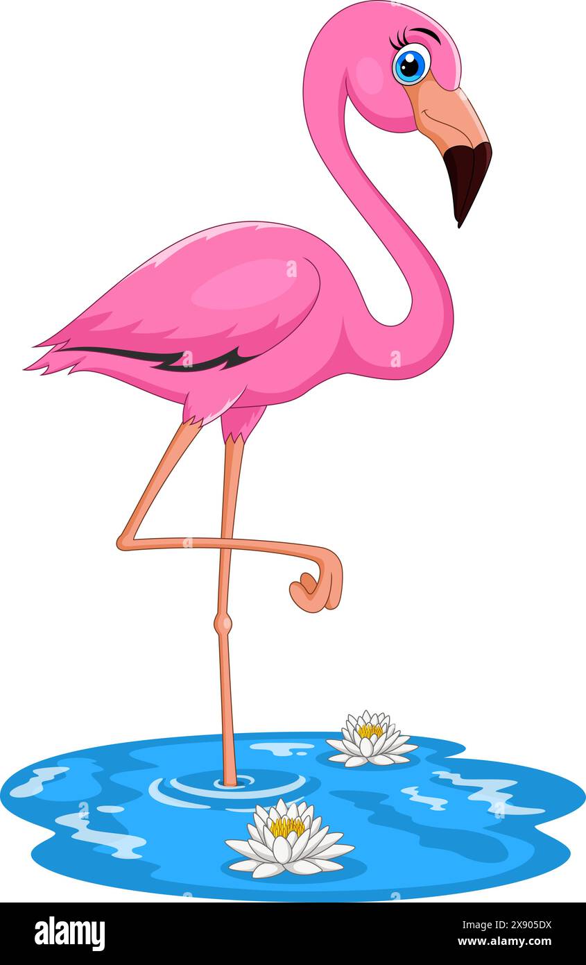 Illustration vectorielle de l'oiseau mignon Cartoon Flamingo sur fond blanc Illustration de Vecteur