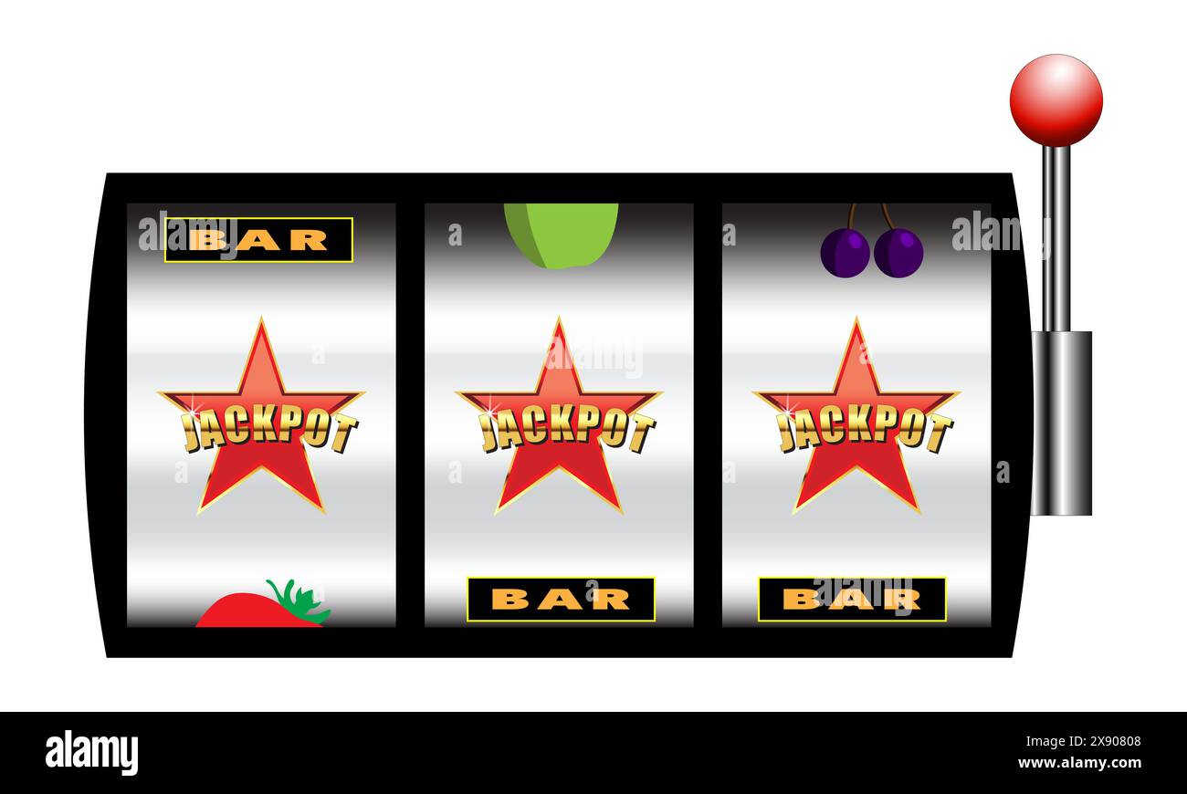 Machine à sous avec Jackpot sur les rouleaux, jeu ou concept de jeu, isolé sur fond blanc Illustration de Vecteur