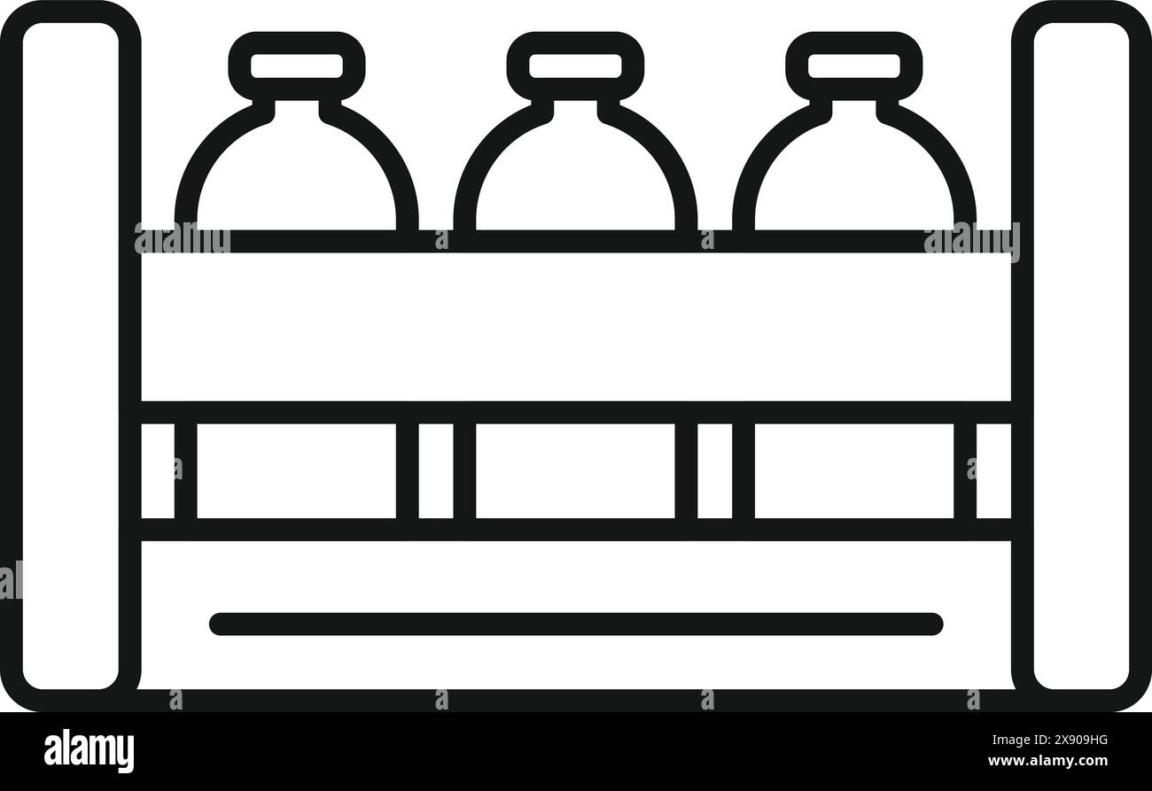 Illustration d'art au trait noir et blanc de trois bouteilles de lait dans une caisse en bois Illustration de Vecteur Illustration d'art au trait noir et blanc de trois bouteilles de lait dans une caisse en bois Illustration de Vecteur