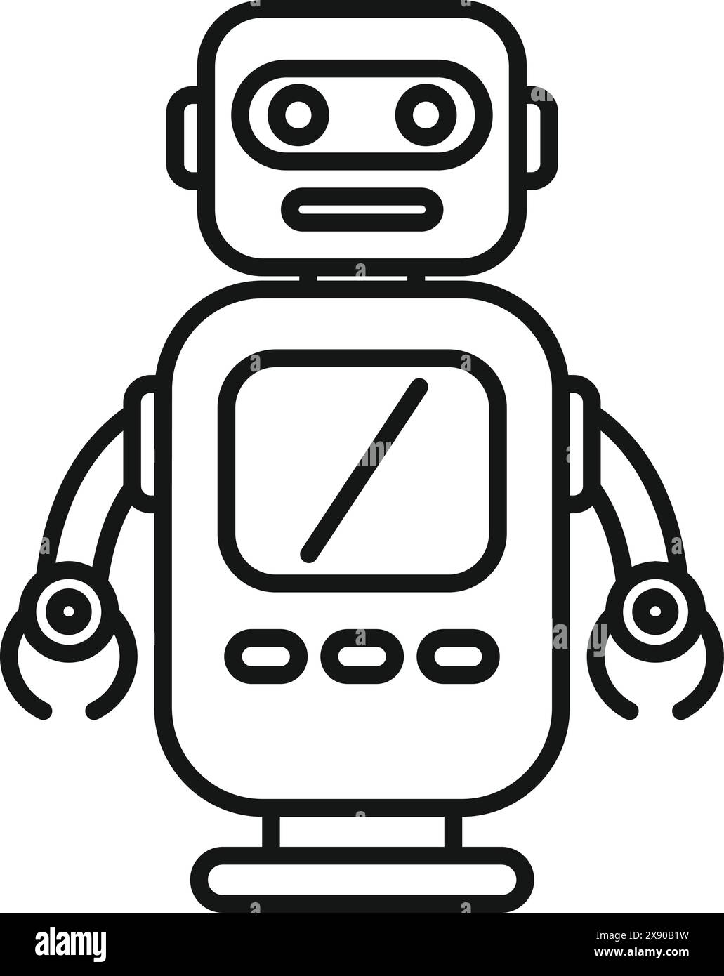 Illustration vectorielle monochrome d'un robot de dessin animé convivial, adapté aux thèmes de la technologie et de l'éducation Illustration de Vecteur