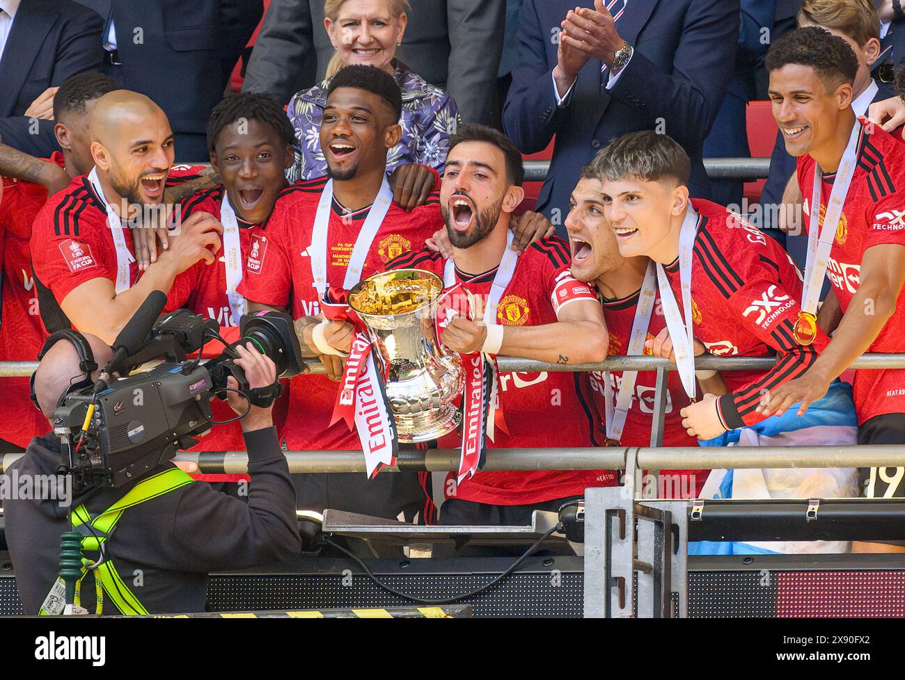 25 mai 2024 - Manchester City v Manchester United v - FA Cup final - Wembley. Manchester United célèbre sa victoire lors de la finale de la FA Cup 2024. Image : Mark pain / Alamy Live News Banque D'Images