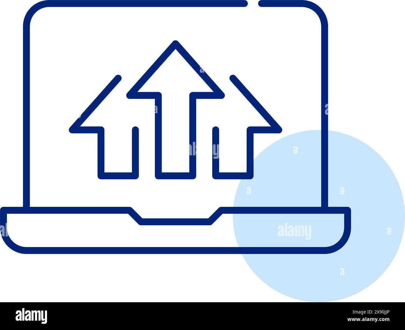 Flèches sur ordinateur portable. Avancement numérique, réussite personnelle et croissance. Icône de contour pixel Perfect, modifiable Illustration de Vecteur