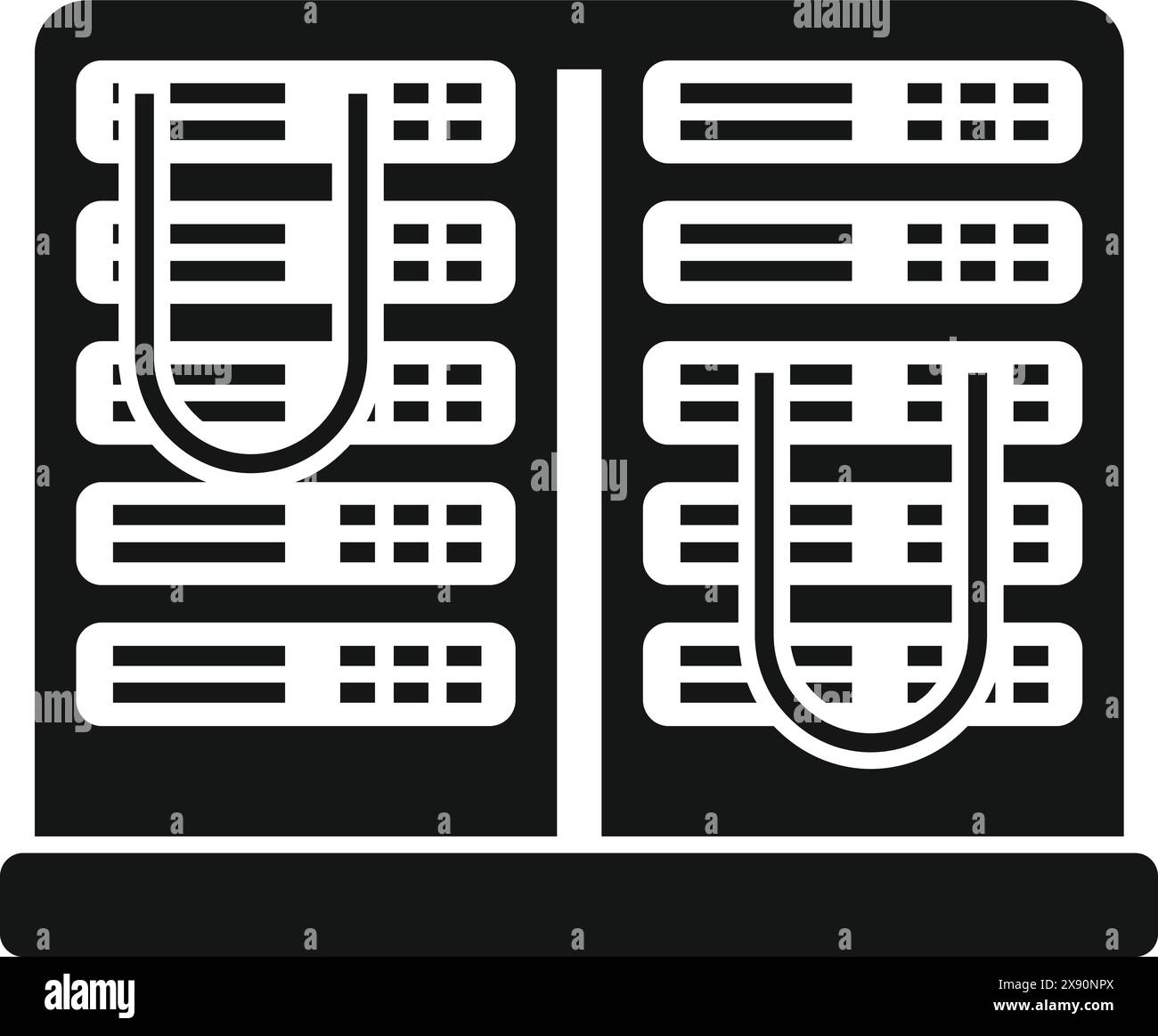 Icône simple en noir et blanc d'un livre ouvert avec des colonnes de texte, adapté à diverses applications Illustration de Vecteur