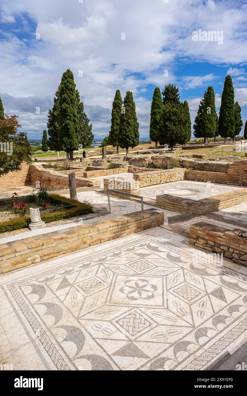 Italica, mosaïque romaine, ancienne ville romaine, 206 av. J.-C., Andalousie, Espagne Banque D'Images
