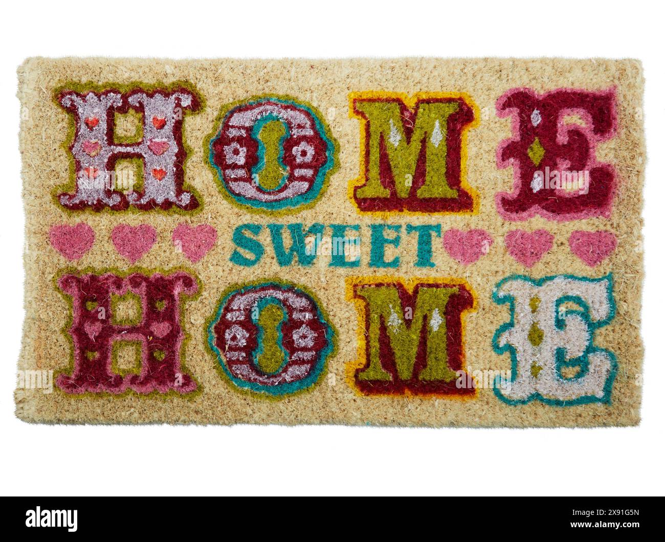 Tapis de porte Home Sweet Home regardant à plat Banque D'Images