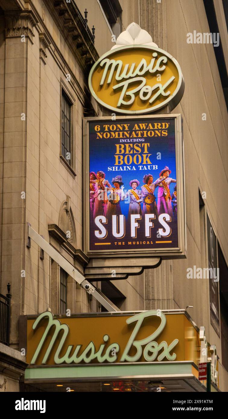 Suffs le panneau de théâtre musical dans le quartier des théâtres de Broadway à Manhattan NYC Banque D'Images