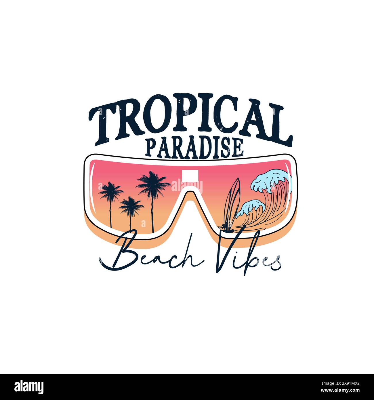 Tropical Paradise Beach Vibes plage d'été verre de soleil typographie Design coloré Illustration de Vecteur