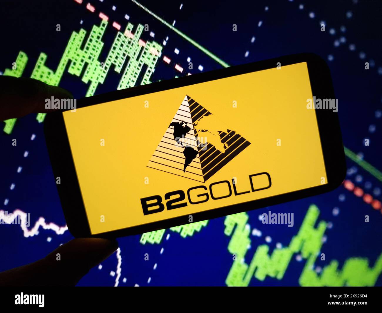 Konskie, Pologne - 27 mai 2024 : logo de la société B2Gold affiché sur le téléphone portable Banque D'Images