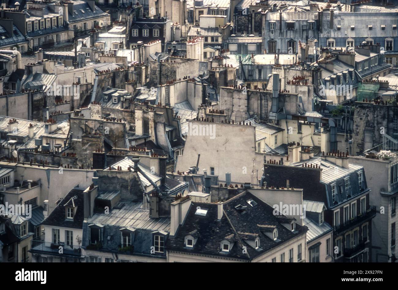 Photographie d'archives des années 1990 des toits de Paris vus de la tour sud de notre Dame. Banque D'Images