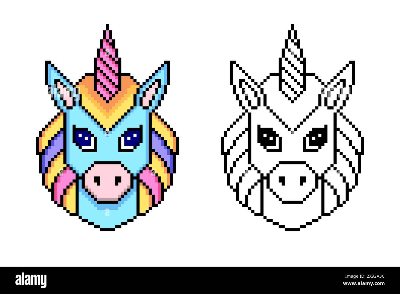 Licorne dans le style d'art pixel sur fond blanc. Illustration de Vecteur