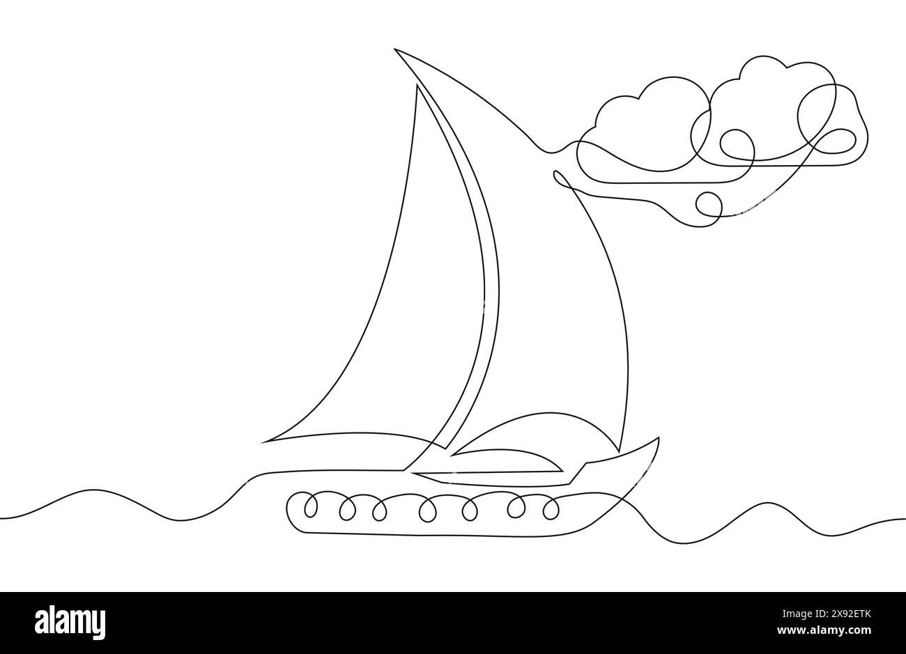Bateau à voile dans le style de dessin de ligne continue. Contour noir d'un yacht Illustration de Vecteur