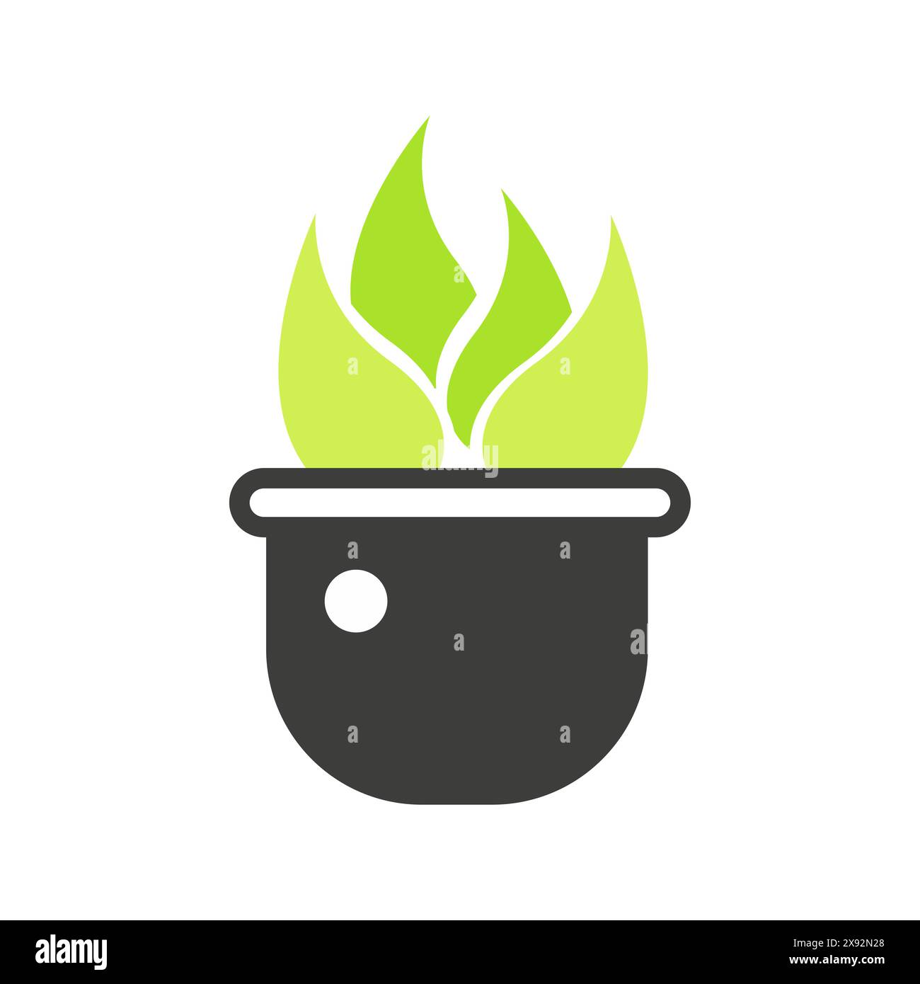 Plante de jardin à la maison en pot de fleurs avec fond arrondi, illustration vectorielle d'icône de ligne noire et verte Illustration de Vecteur