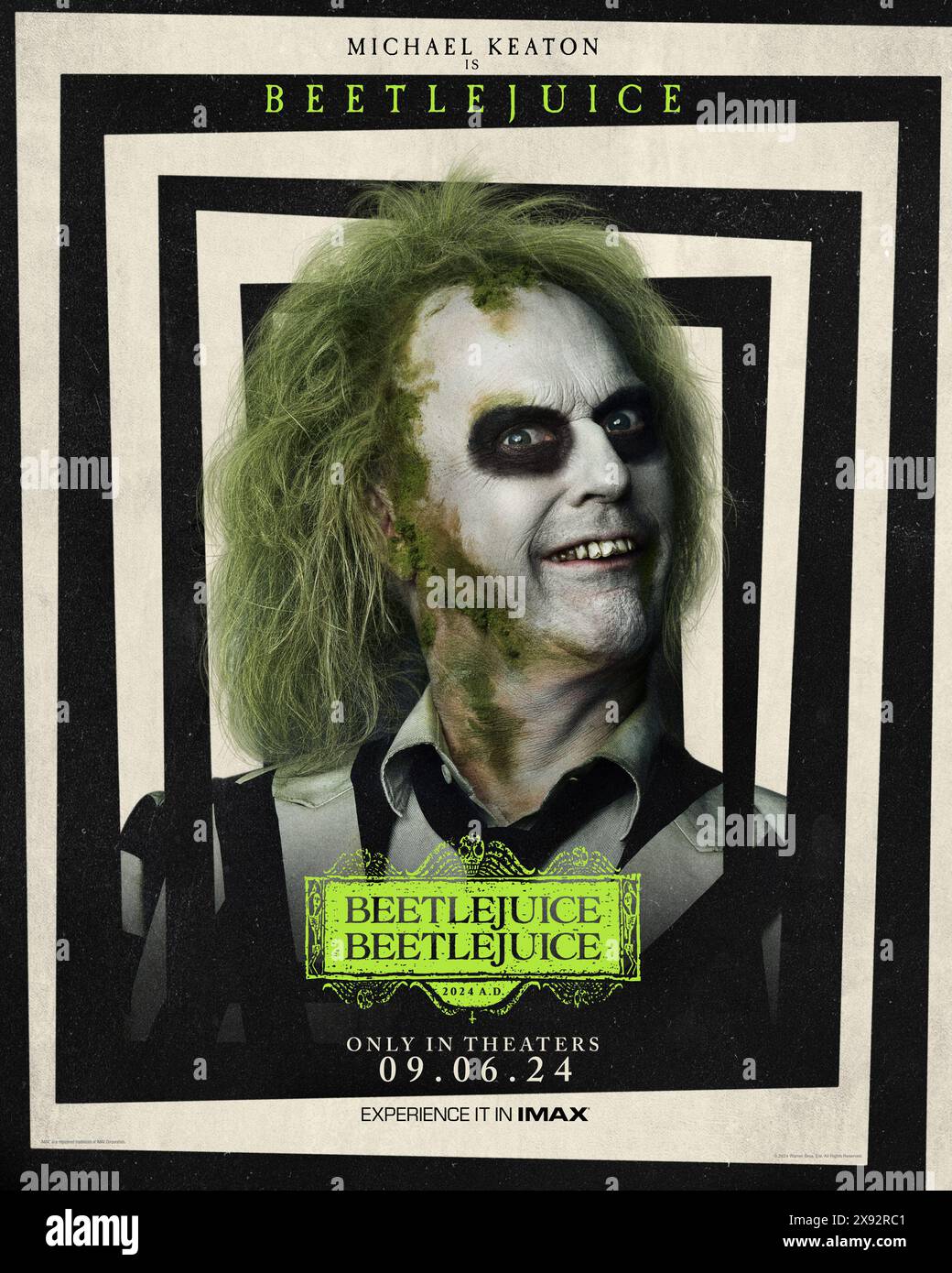 DATE DE SORTIE : 6 septembre 2024.TITLE : Beetlejuice Beetlejuice. STUDIO : Plan B divertissement. RÉALISATEUR : Tim Burton. INTRIGUE : ceci est une suite à la comédie Beetlejuice (1988), sur un fantôme qui a été recruté pour aider à hanter une maison. EN VEDETTE : MICHAEL KEATON dans le rôle de Beetlejuice. (Crédit image : © Plan B Entertainment/Entertainment Pictures/ZUMAPRESS.com) USAGE ÉDITORIAL UNIQUEMENT ! Non destiné à UN USAGE commercial ! Banque D'Images