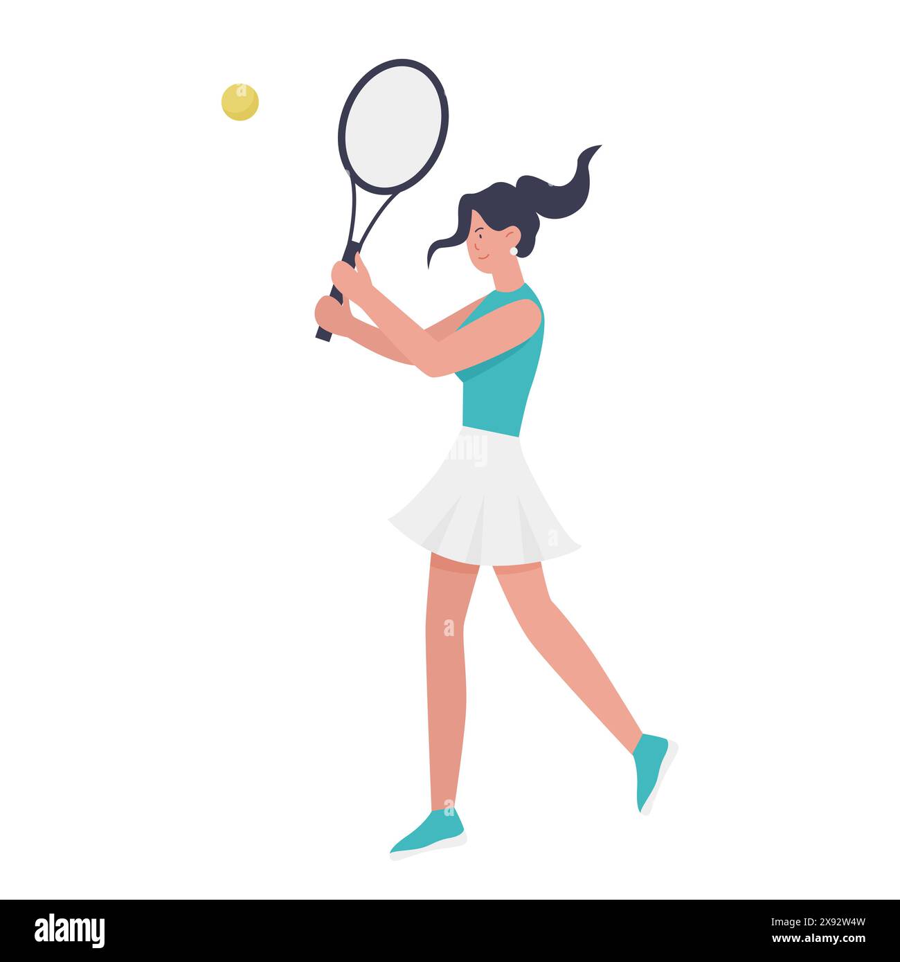Femme avec raquette jouant au tennis, action du joueur féminin frappant l'illustration vectorielle de balle Illustration de Vecteur