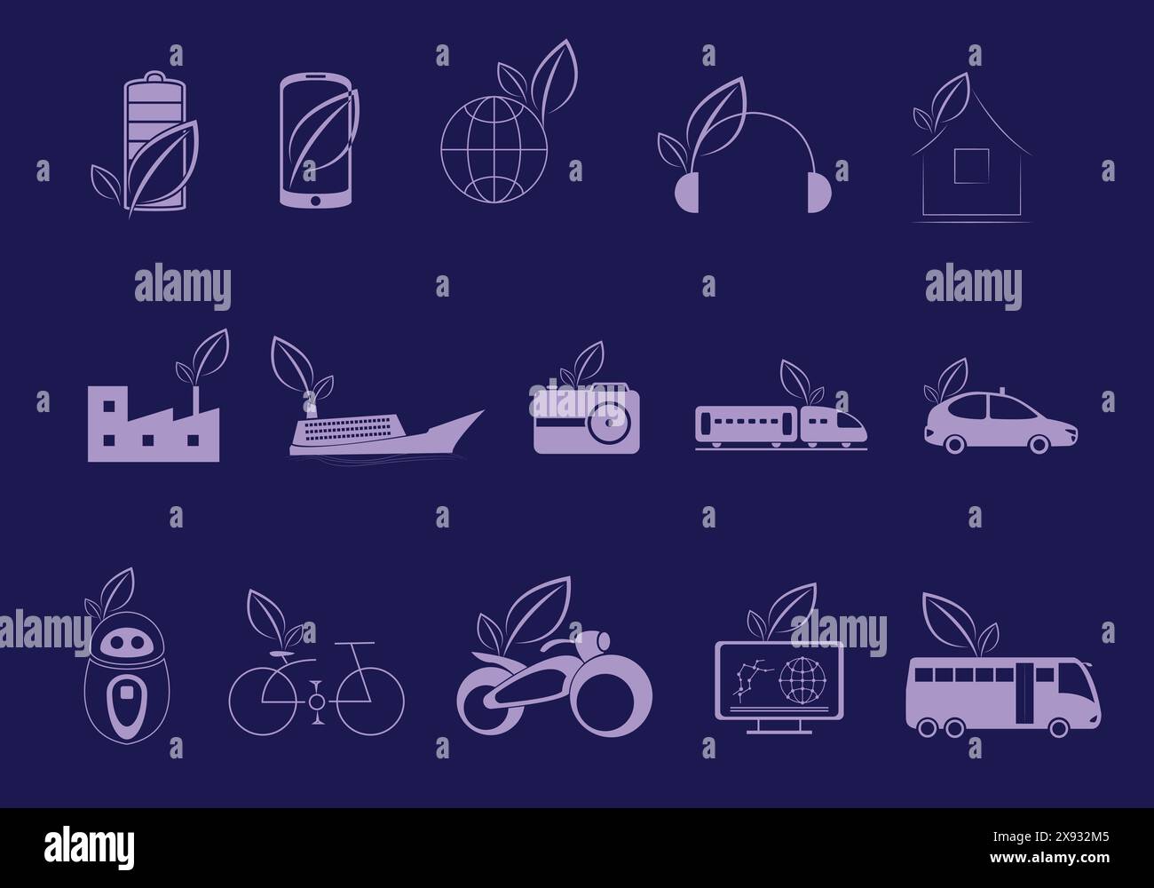 Jeu d'icônes Green Tech Vector – parfait pour les conceptions respectueuses de l'environnement, les illustrations d'énergie renouvelable et l'éducation environnementale Illustration de Vecteur