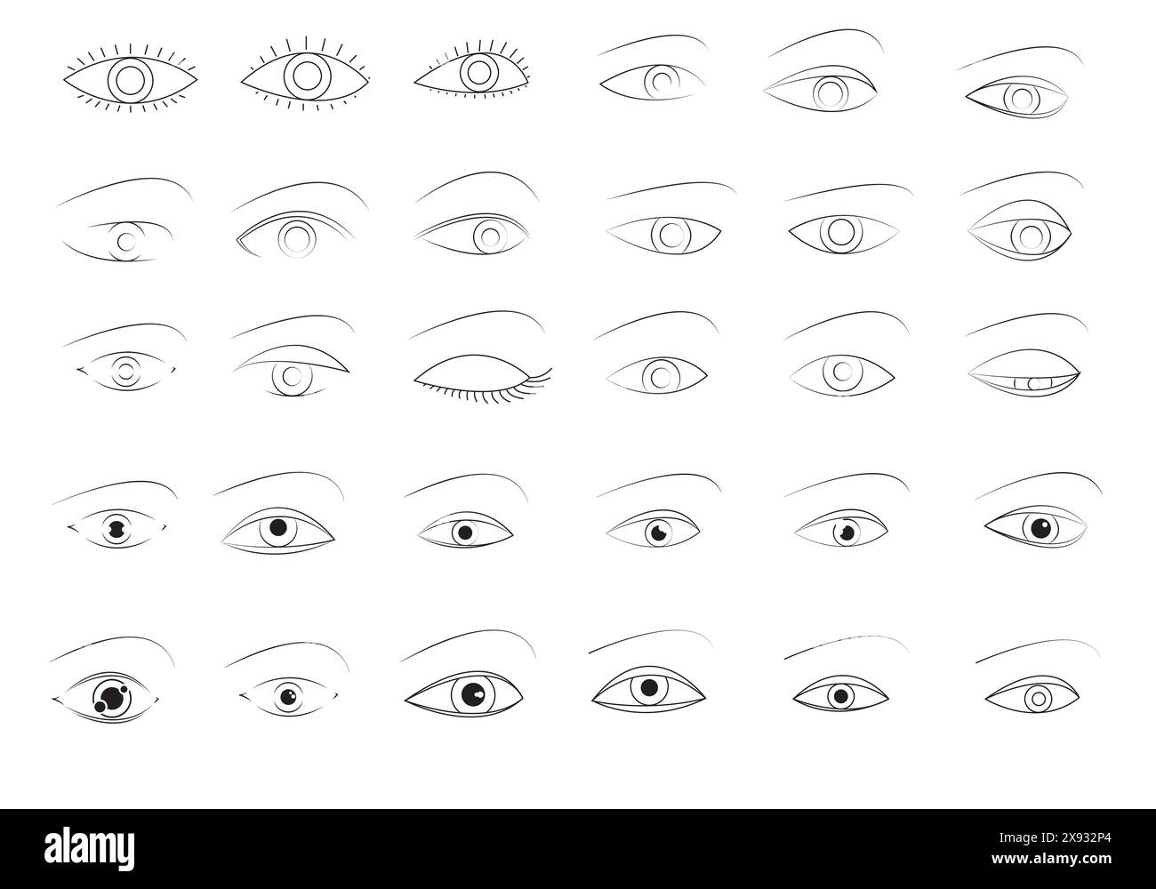 Collection vectorielle Eyes noir et blanc élégante – Améliorez votre design graphique, votre animation et vos illustrations créatives avec ces yeux emblématiques Illustration de Vecteur