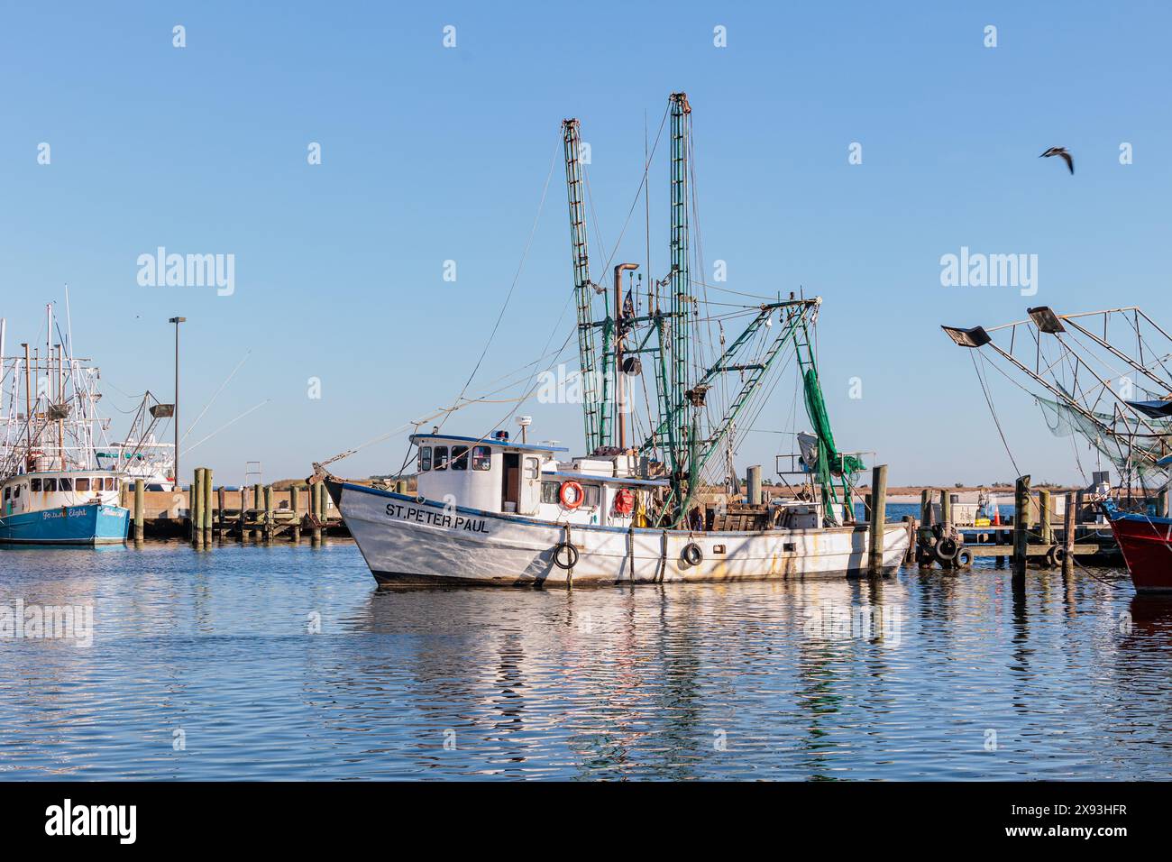 Bateau de pêche commerciale. Peter. Paul tirant sur le quai dans la section commerciale du port pour petits bateaux de Biloxi à Biloxi, MS Banque D'Images