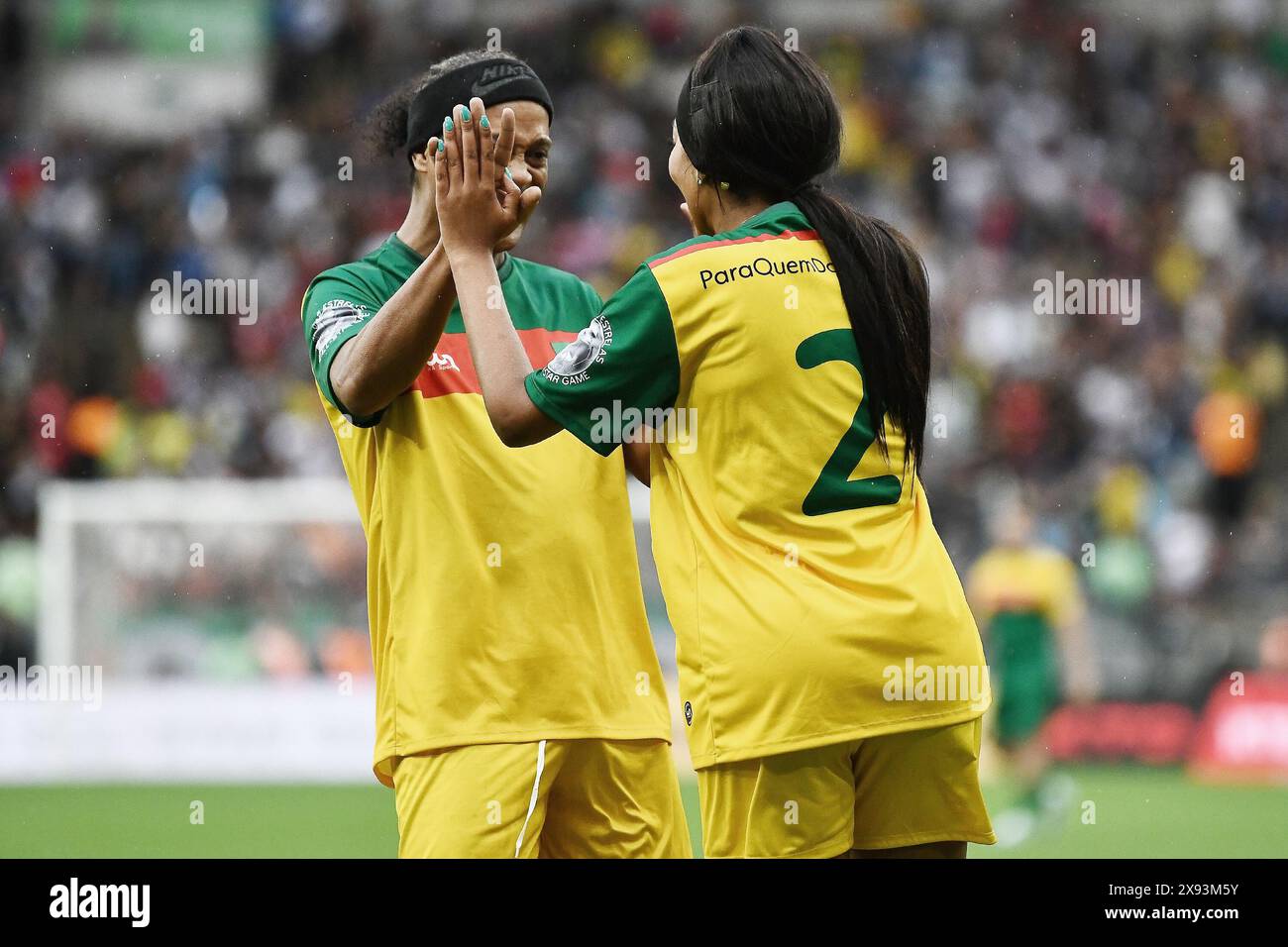 Rio de Janeiro, Brésil, 27 mai 2024. Joueur de football Ronaldinho Gaúcho, lors d'un match de charité pour les victimes des inondations dans le Rio Grande do Sul, à t Banque D'Images