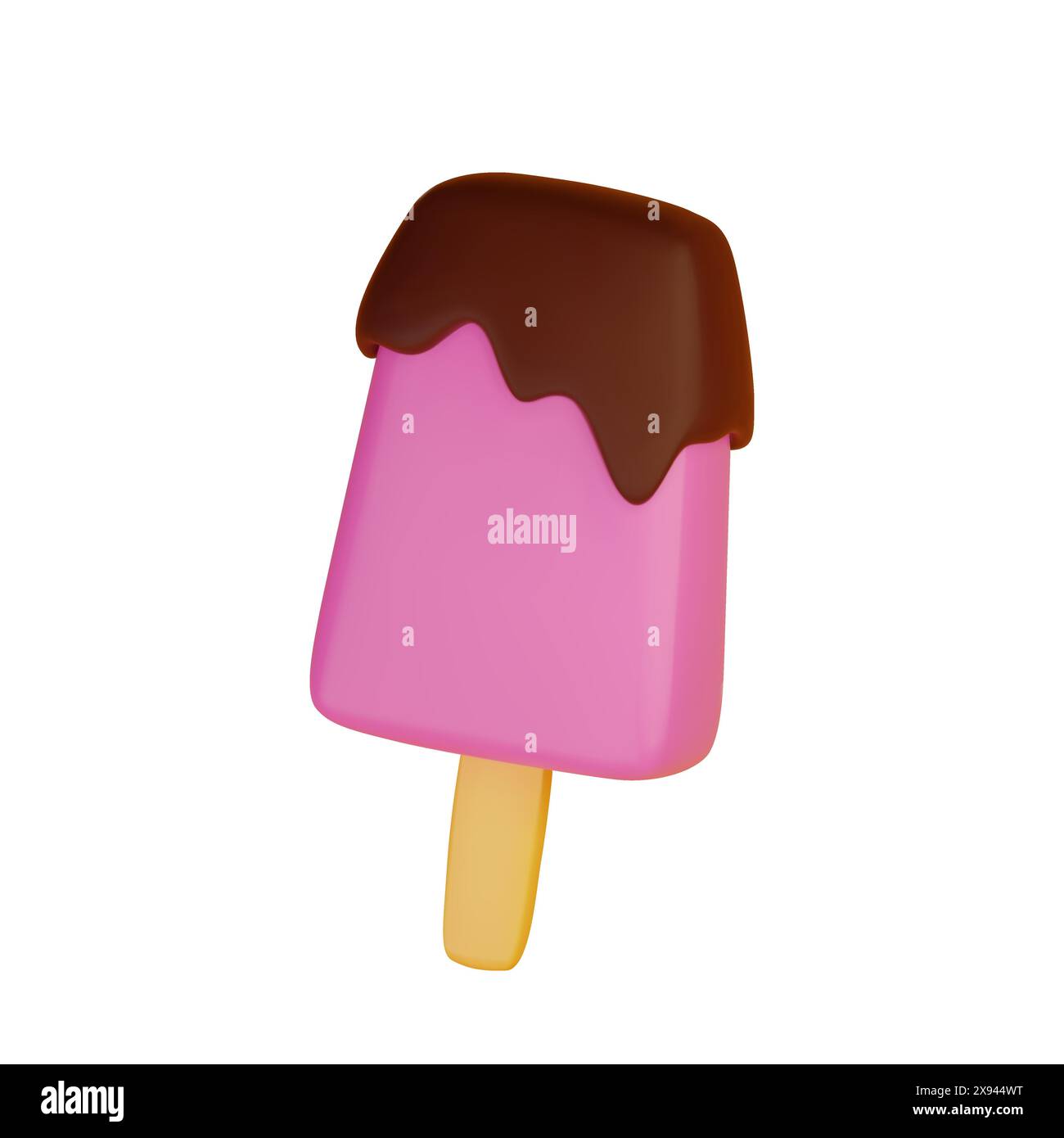 Crème glacée sundae aux fruits sur bâton de bois, arrosé de sirop de chocolat isolé sur fond blanc. illustration vectorielle 3d. Illustration de Vecteur
