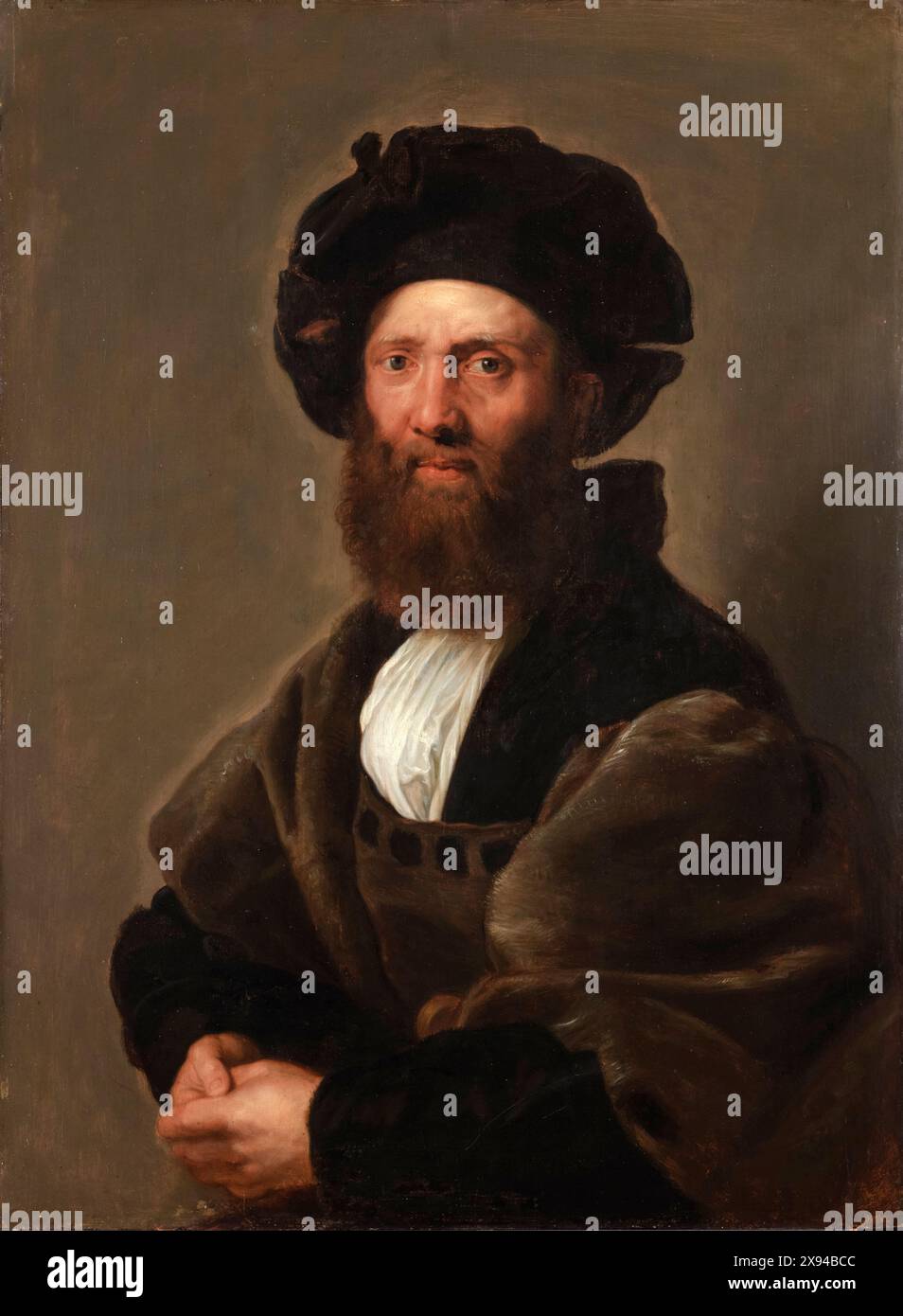 Pierre Paul Rubens d'après Raphaël, Portrait de Baldassare Castiglione, peinture à l'huile sur bois, 1630 Banque D'Images