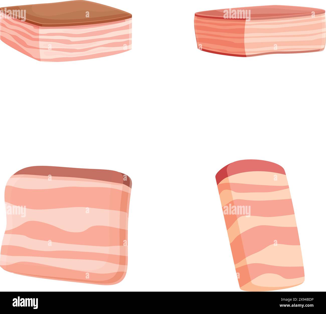 Collection de quatre tranches de bacon dans différentes coupes et perspectives, en format vectoriel Illustration de Vecteur