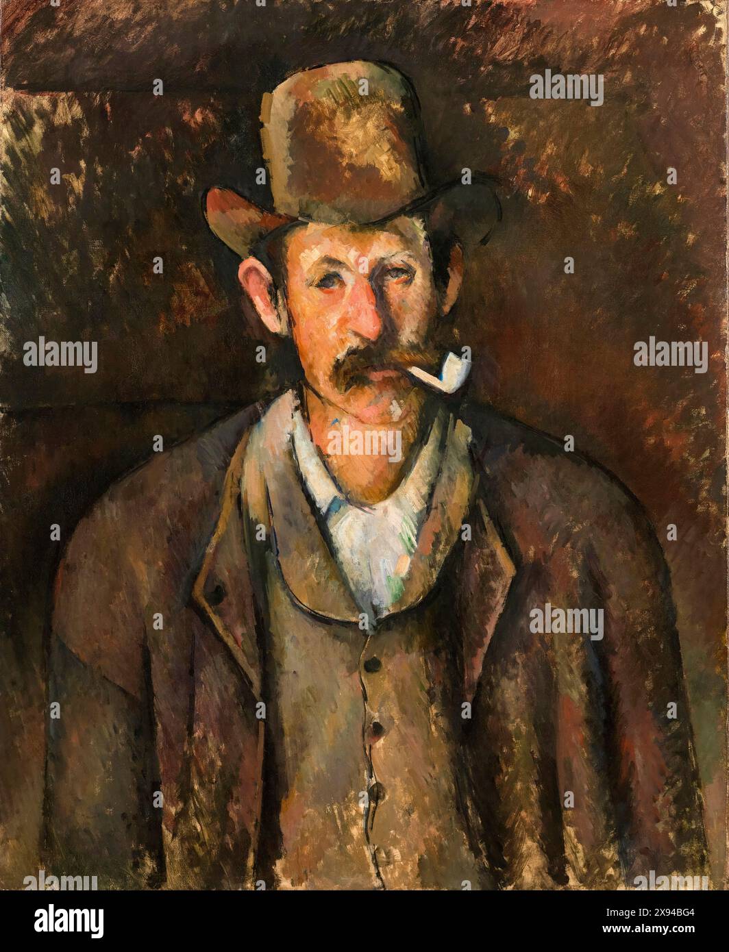 Paul Cézanne, homme au Pipe, portrait peint à l'huile sur toile, 1892-1896 Banque D'Images