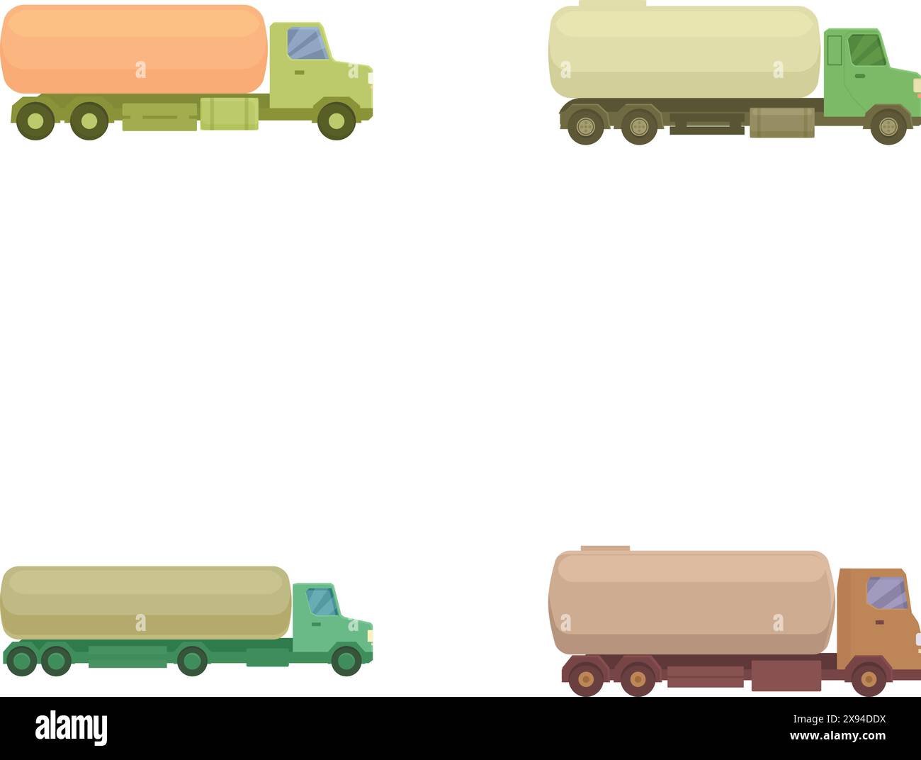 Quatre camions de bande dessinée de couleurs différentes parfaits pour les concepts de livraison et de transport Illustration de Vecteur