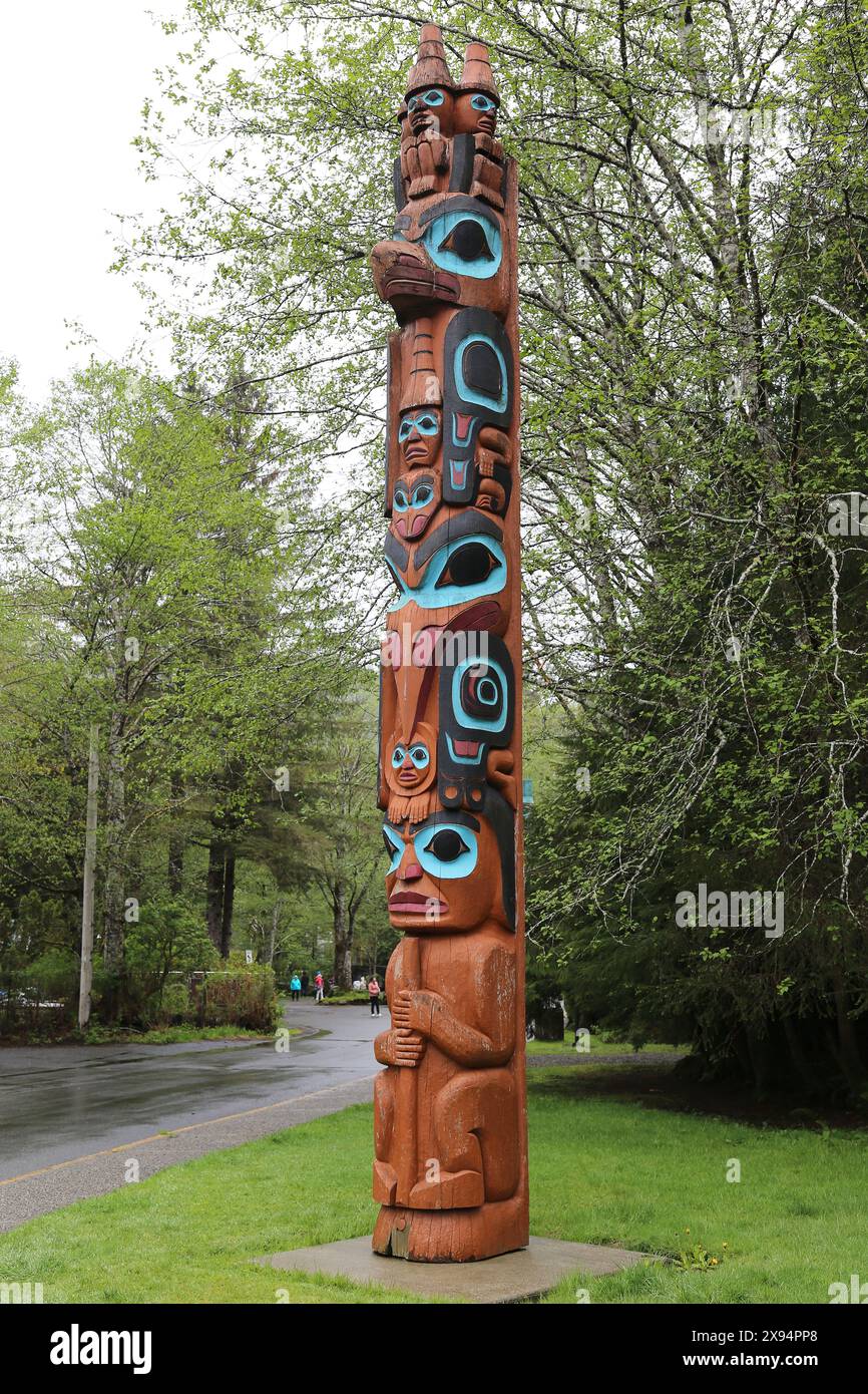 Pôle amérindien Tlinget, Totem Heritage Centre, Ketchikan, île Revillagigedo, détroit de Clarence, Alaska, États-Unis, Golfe d'Alaska, Amérique du Nord Banque D'Images