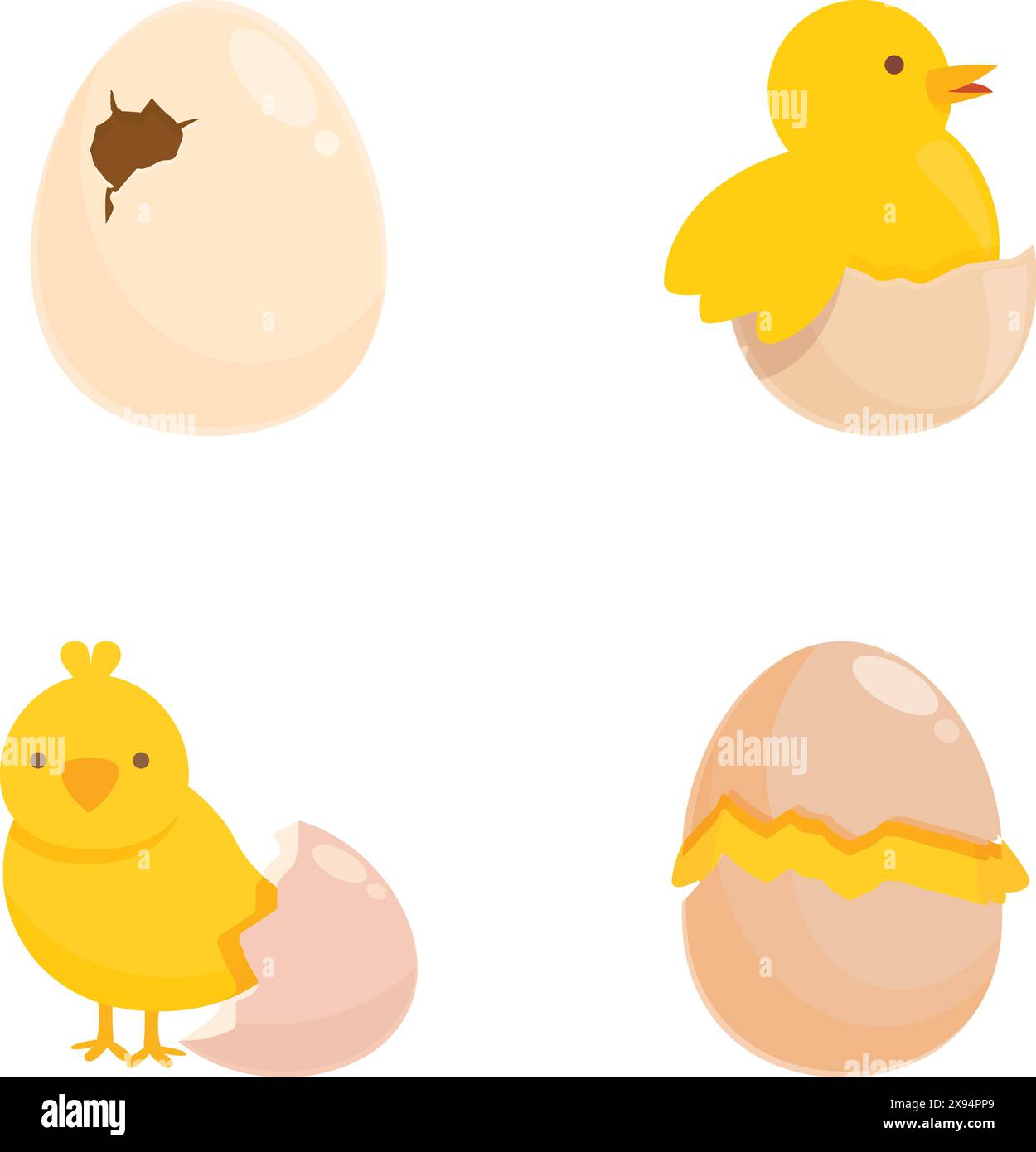 Une illustration en quatre étapes d'un poussin mignon émergeant de son œuf Illustration de Vecteur