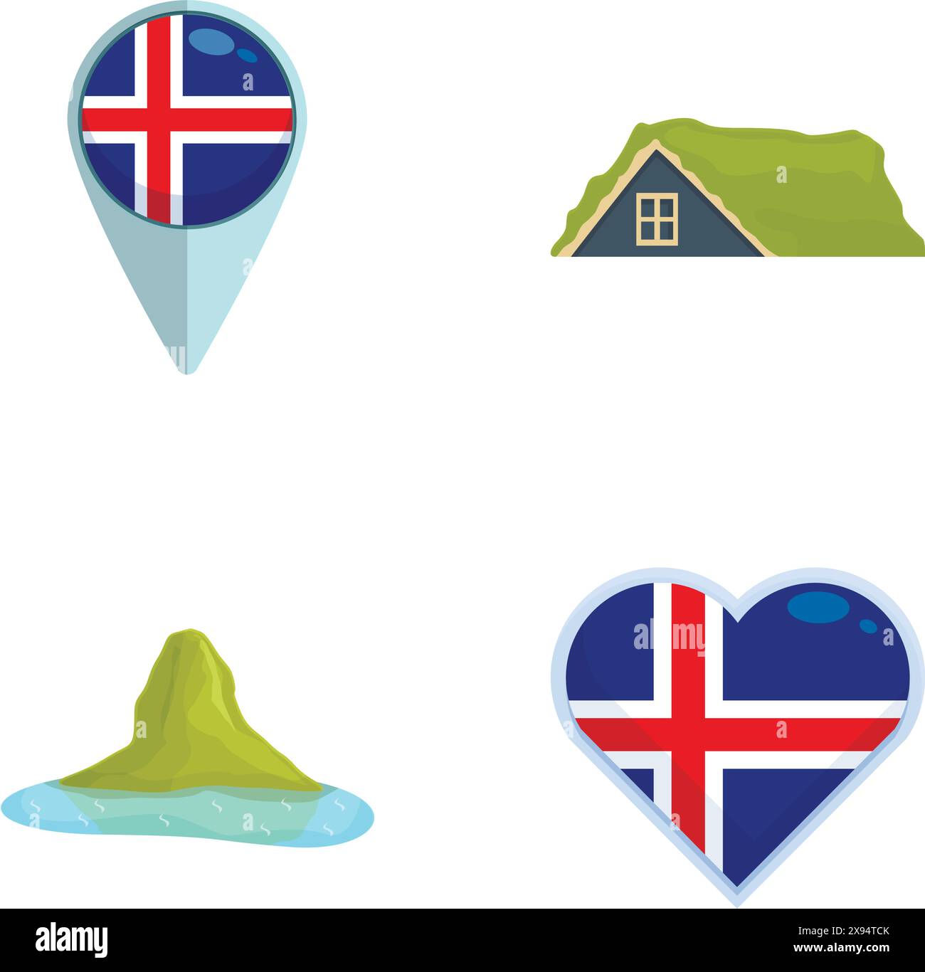 Ensemble d'icônes vectorielles représentant la culture islandaise, la géographie et la fierté nationale Illustration de Vecteur