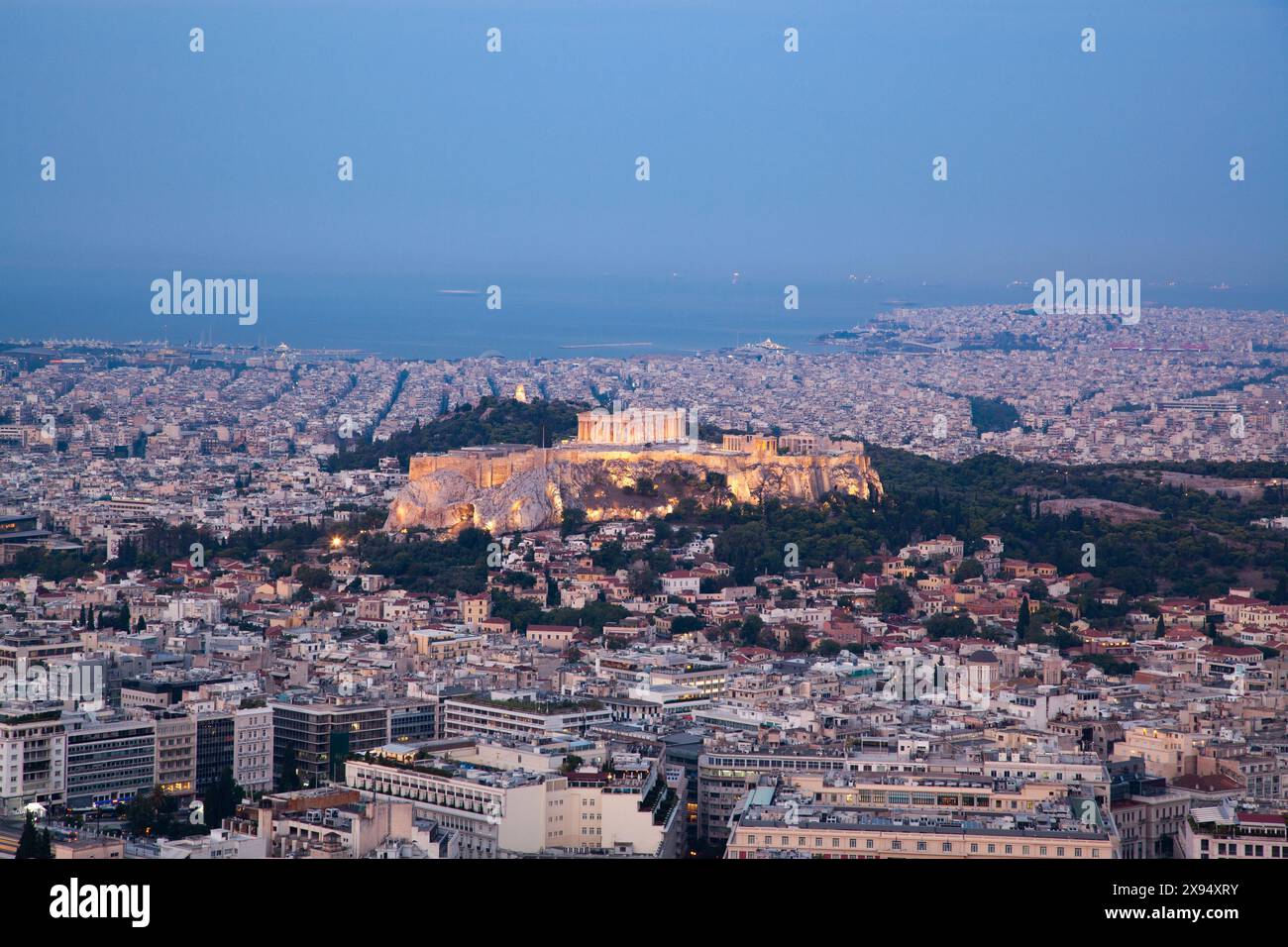 Vue sur la ville à l'Acropole, Athènes, Grèce, Europe Banque D'Images