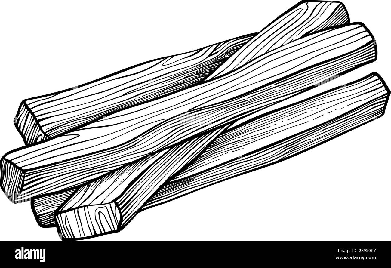 Palo santo bâton. Bâton brûlant d'arôme dessiné à la main, élément rituel et symbole sacré pour la sorcellerie, bois d'aromathérapie boho. Vecteur d'arôme, ésotérique Illustration de Vecteur
