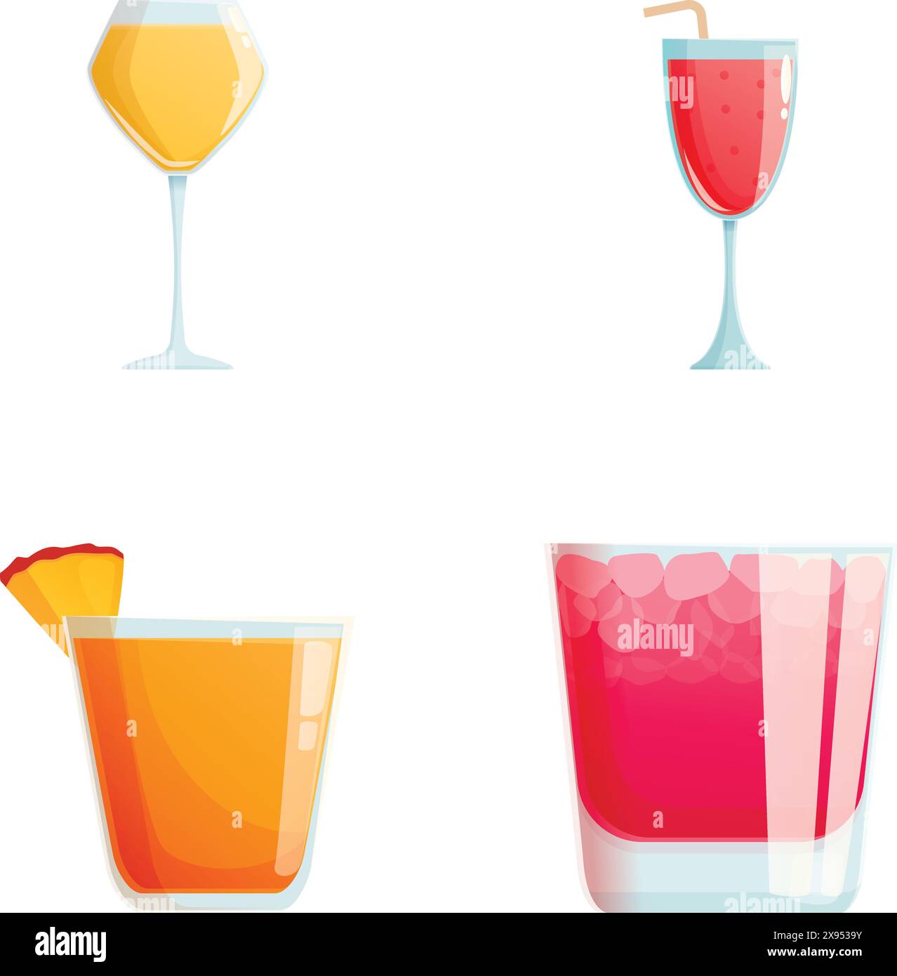 Collection colorée d'illustration vectorielle de quatre verres à boisson de dessin animé stylisés différents Illustration de Vecteur
