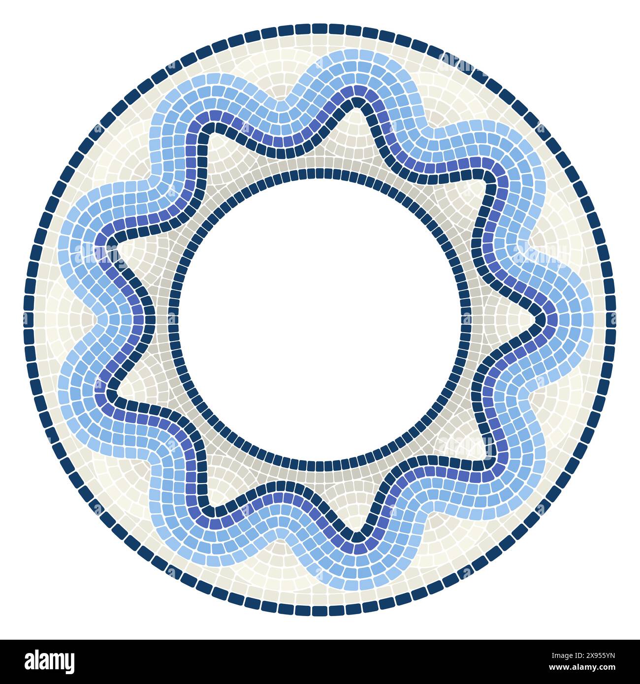 Ornement mosaïque de cercle avec bordure ondulée, cadre rond en motif portugais avec ligne d'onde, vecteur Illustration de Vecteur