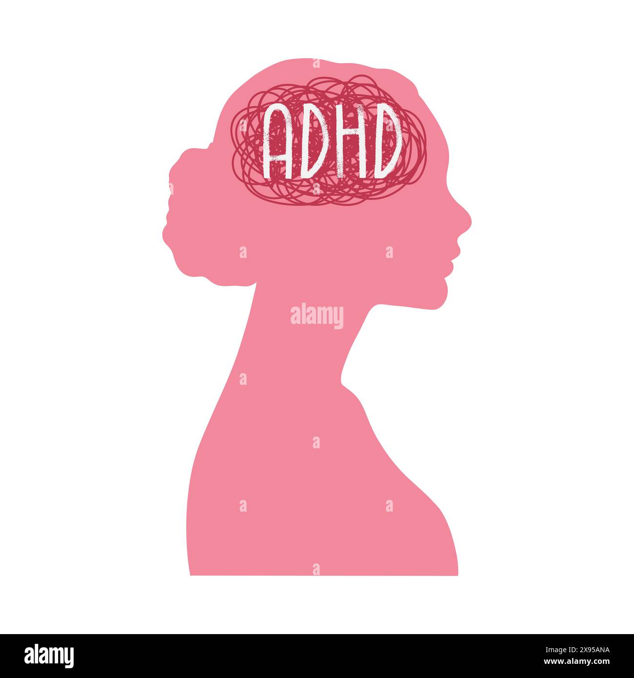 ADHD illustration vectorielle de trouble de l'attention de l'homme silhouette de tête avec des lignes désordonnées de pensées. Icône de trouble mental Illustration de Vecteur