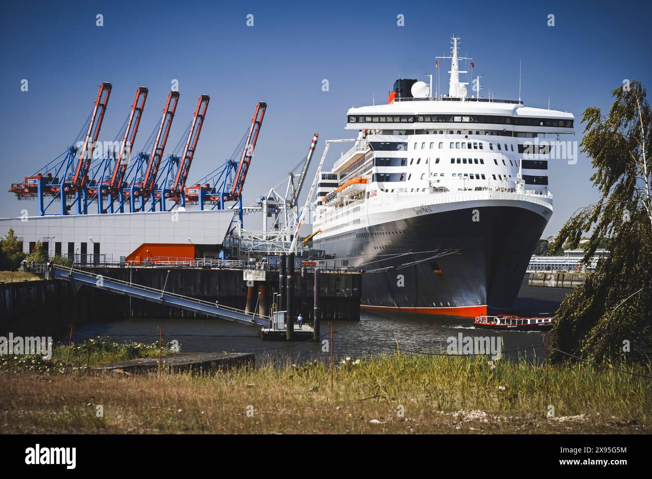 Kreuzfahrtschiff Queen Mary 2 AM Kreuzfahrtterminal Steinwerder in Hamburg, Deutschland, Europa Banque D'Images