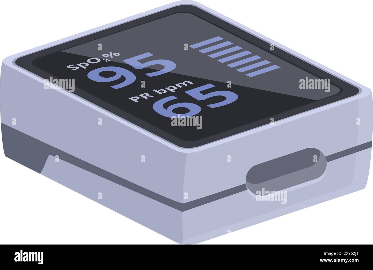 Rendu numérique de l'illustration d'un oxymètre de pouls isolé sur fond blanc pour la surveillance du taux de saturation en oxygène des équipements médicaux et les appareils d'assistance respiratoire pour les soins de santé Illustration de Vecteur