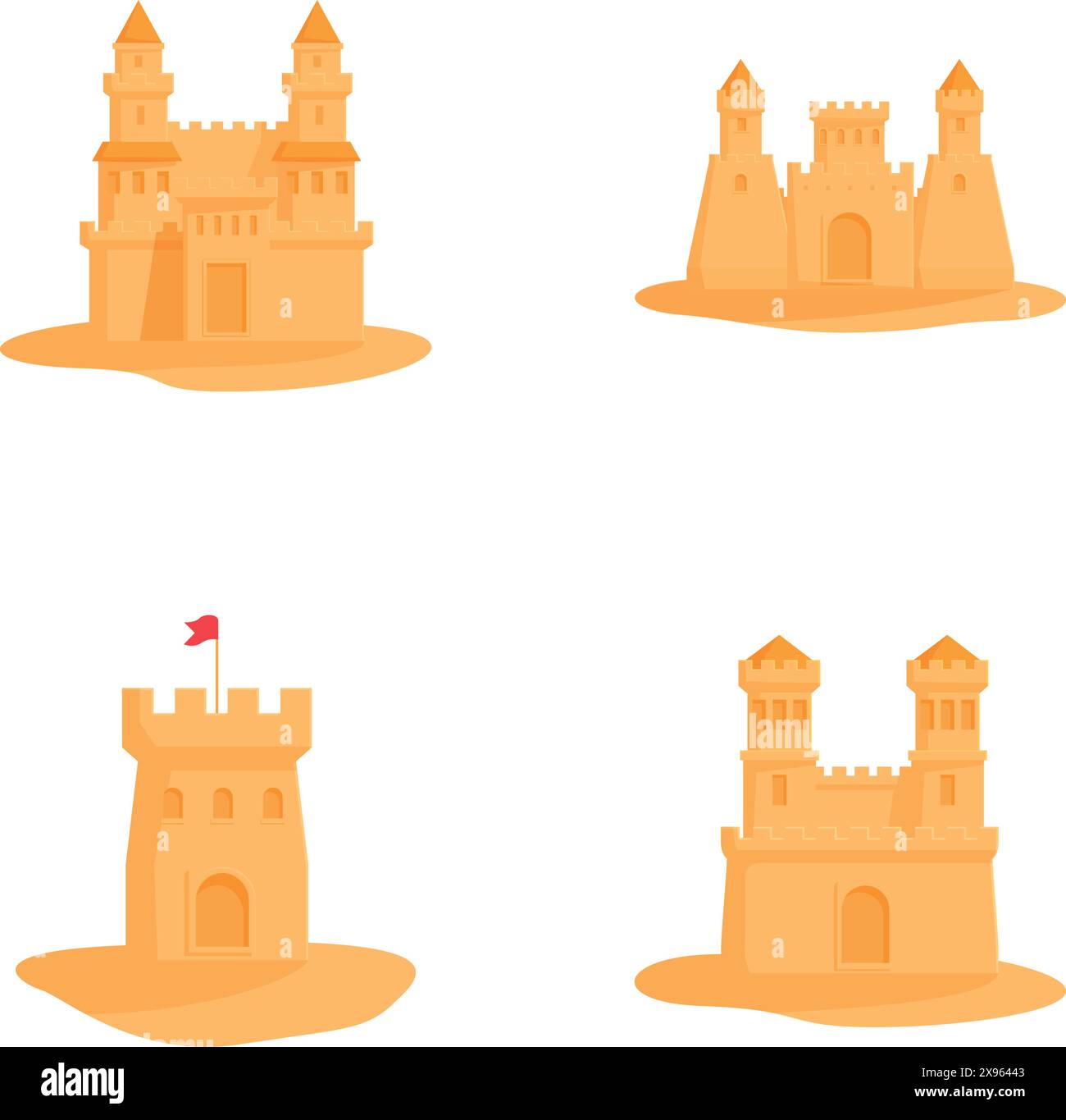 Quatre châteaux colorés de style dessin animé, parfaits pour les illustrations de contes de fées et les livres pour enfants Illustration de Vecteur